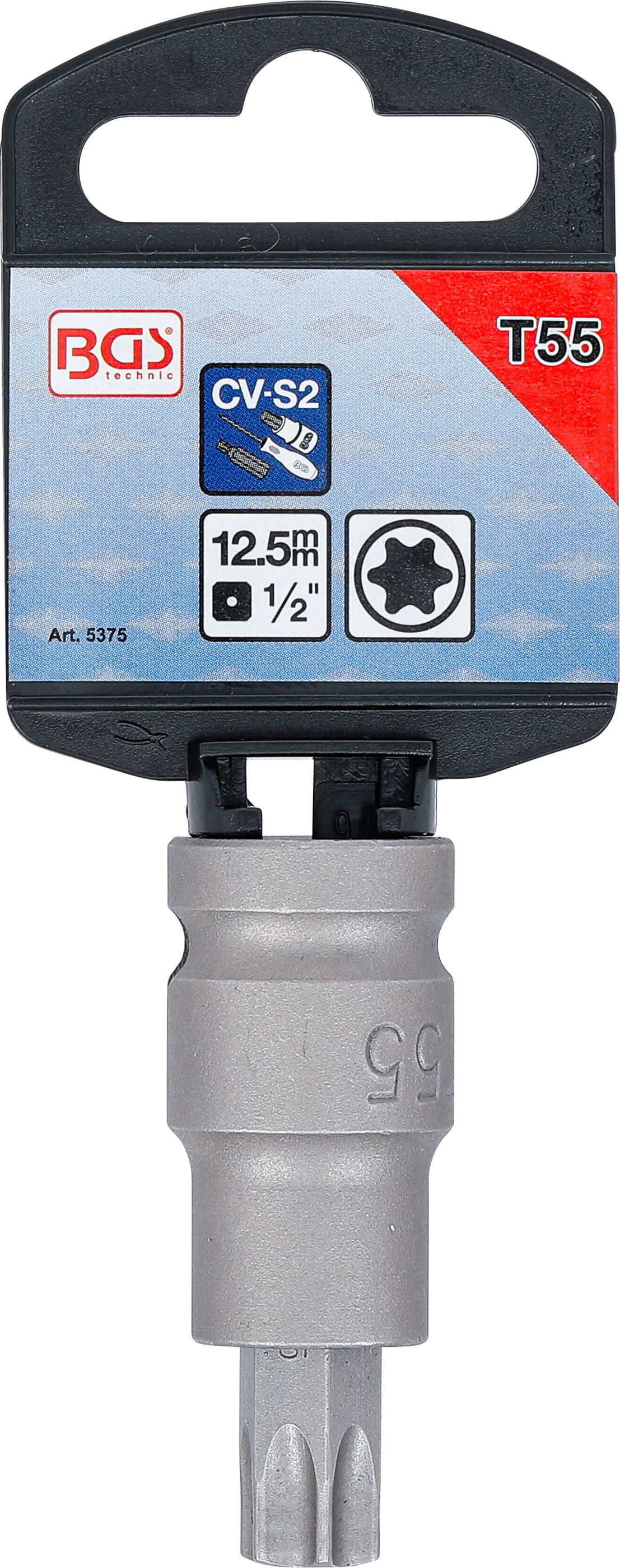 BGS Kraft-Bit-Einsatz | Länge 55 mm | Antrieb Innenvierkant 12,5 mm (1/2") | T-Profil (für Torx) T55