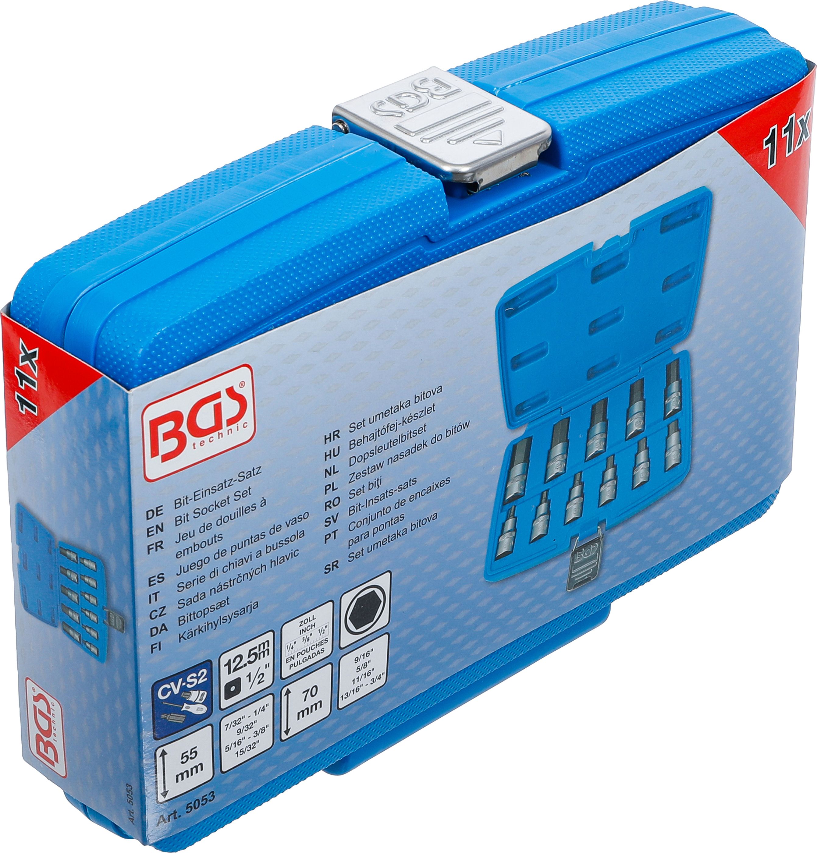 BGS Bit-Einsatz-Satz | Antrieb Innenvierkant 12,5 mm (1/2") | Innensechskant 7/32" - 13/16" | Zollgrößen | 11-tlg.