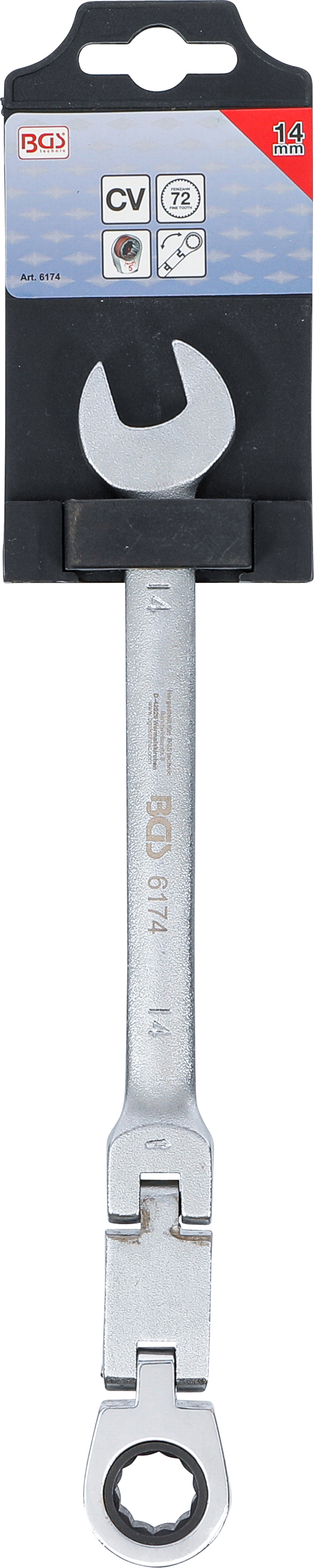 BGS Doppelgelenk-Ratschenring-Maulschlüssel | abwinkelbar | SW 14 mm