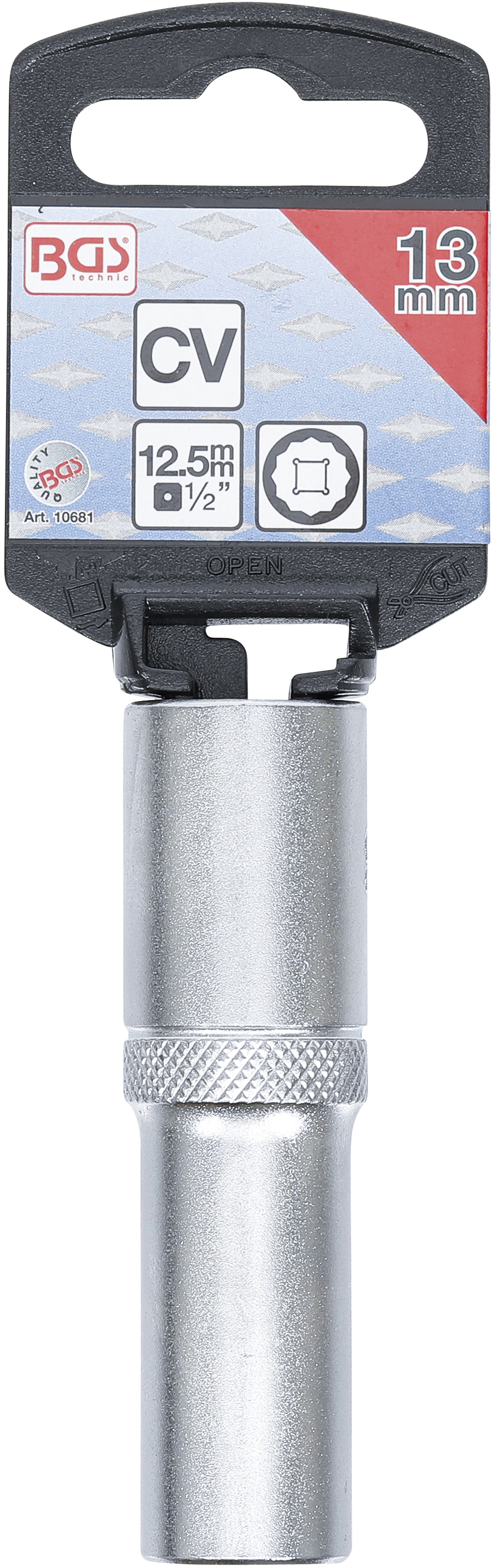 BGS Steckschlüssel-Einsatz Zwölfkant, tief | Antrieb Innenvierkant 12,5 mm (1/2") | SW 13 mm