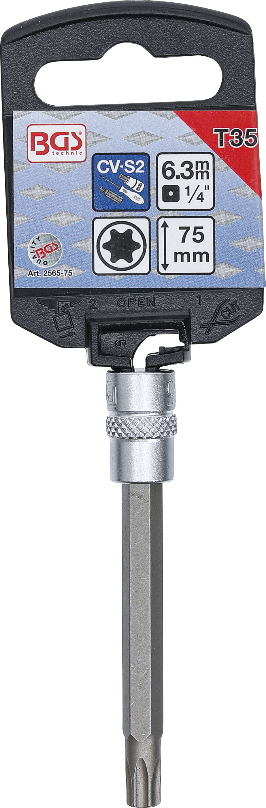 BGS Bit-Einsatz | Länge 75 mm | Antrieb Innenvierkant 6,3 mm (1/4") | T-Profil (für Torx) T35