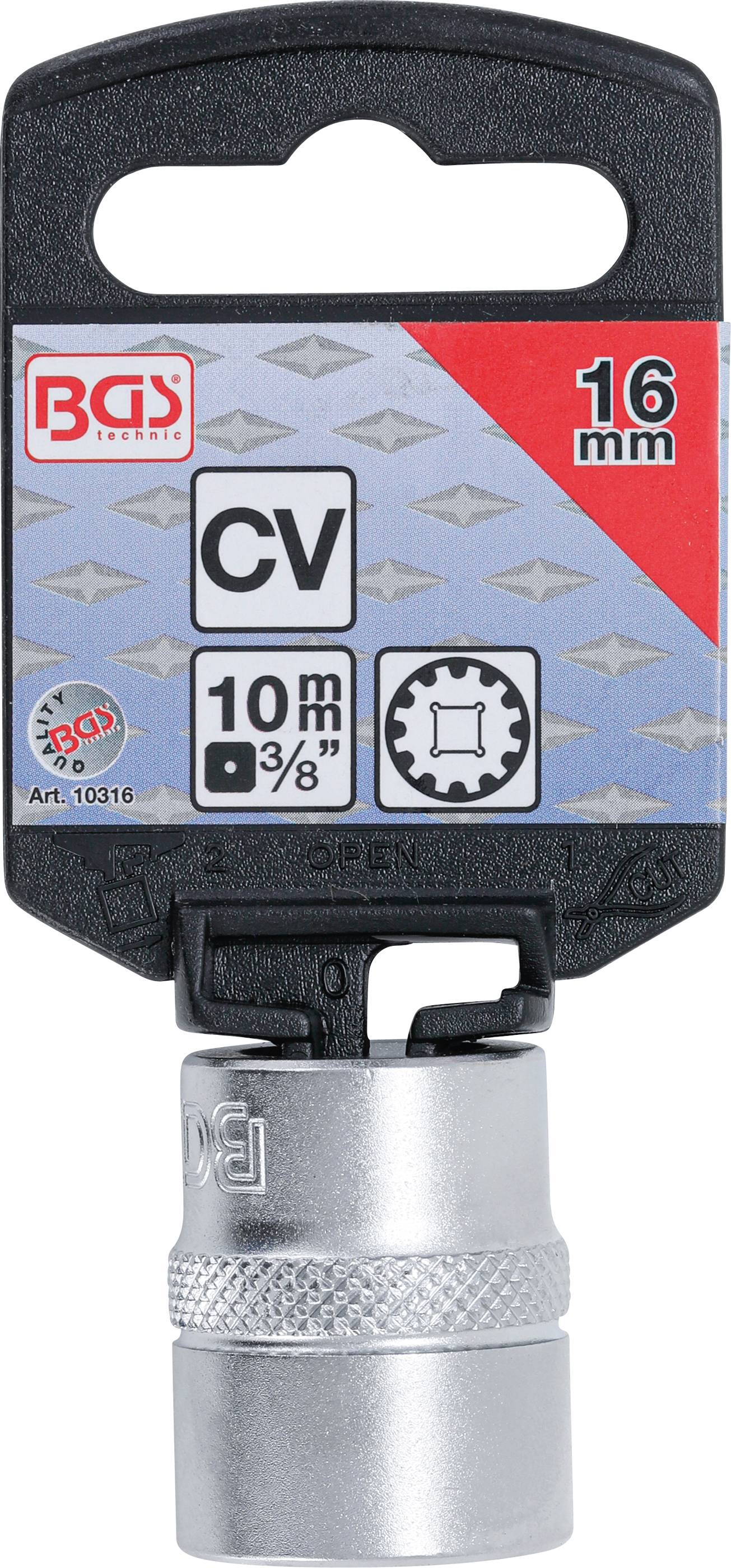 BGS Steckschlüssel-Einsatz Gear Lock | Antrieb Innenvierkant 10 mm (3/8") | SW 16 mm