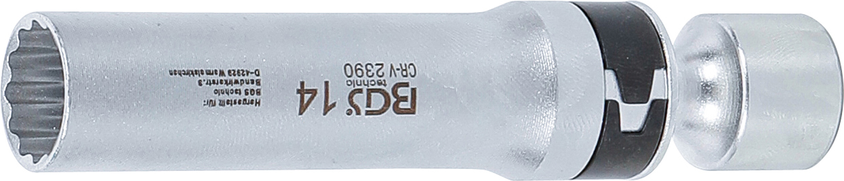 BGS Zündkerzen-Gelenkeinsatz Zwölfkant mit Haltefeder | Antrieb Innenvierkant 10 mm (3/8") | SW 14 mm