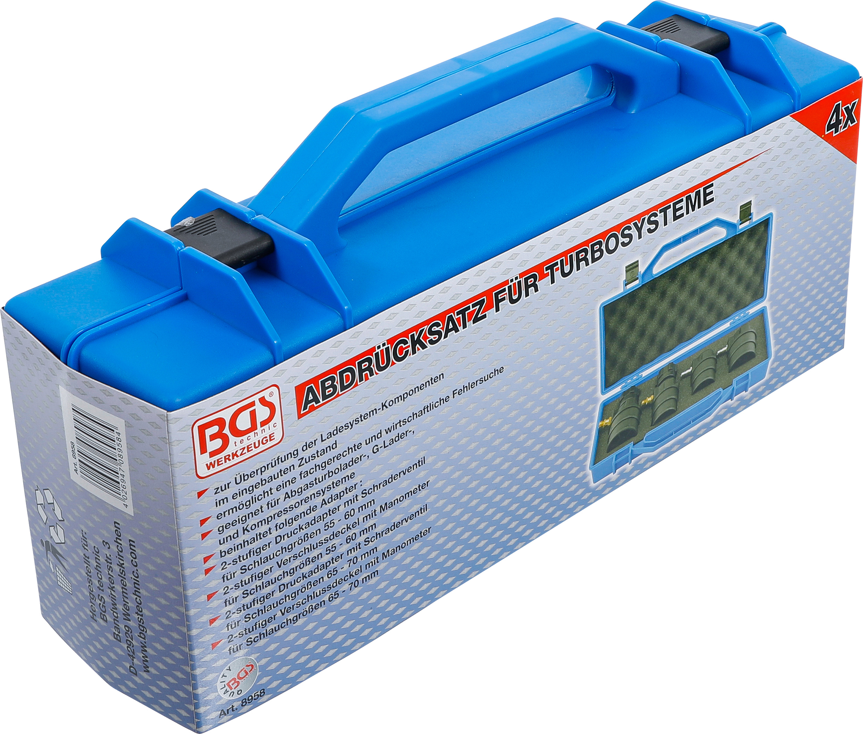 BGS Turbolader-Diagnosekoffer mit Manometern | 55 - 60 - 65 - 70 mm