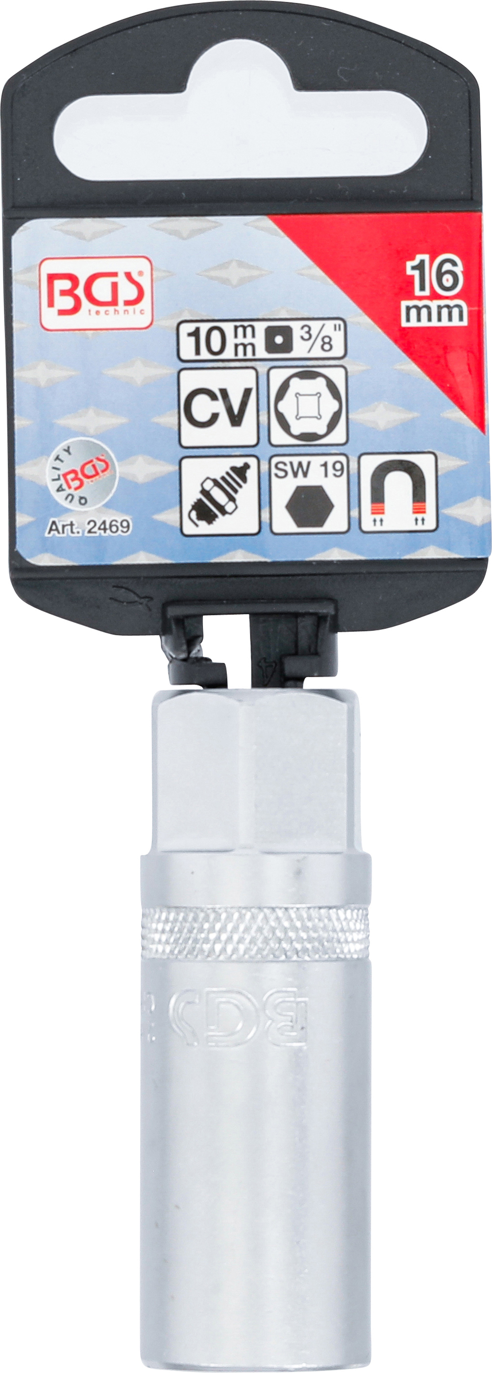 BGS Zündkerzen-Einsatz mit Magnet, Sechskant | Antrieb Innenvierkant 10 mm (3/8") | SW 16 mm