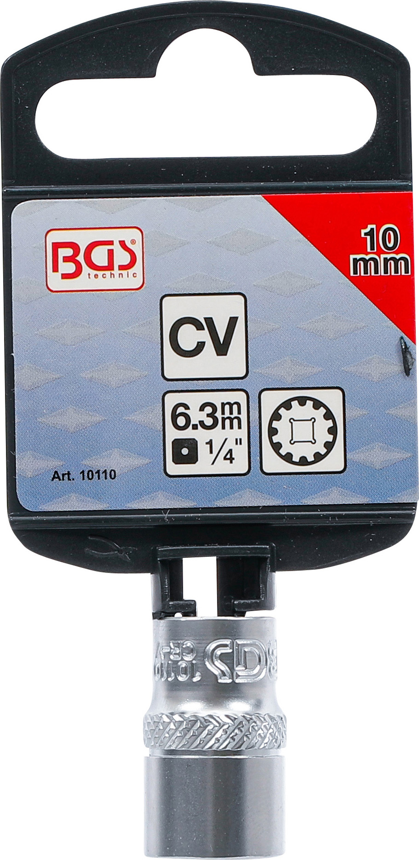 BGS Steckschlüssel-Einsatz Gear Lock | Antrieb Innenvierkant 6,3 mm (1/4") | SW 10 mm