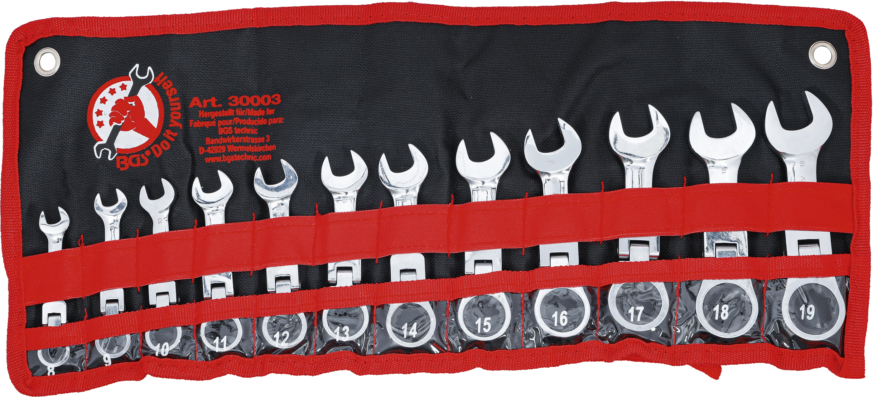 BGS Ratschenring-Maulschlüssel-Satz | extra kurz | SW 8 - 19 mm | 12-tlg.