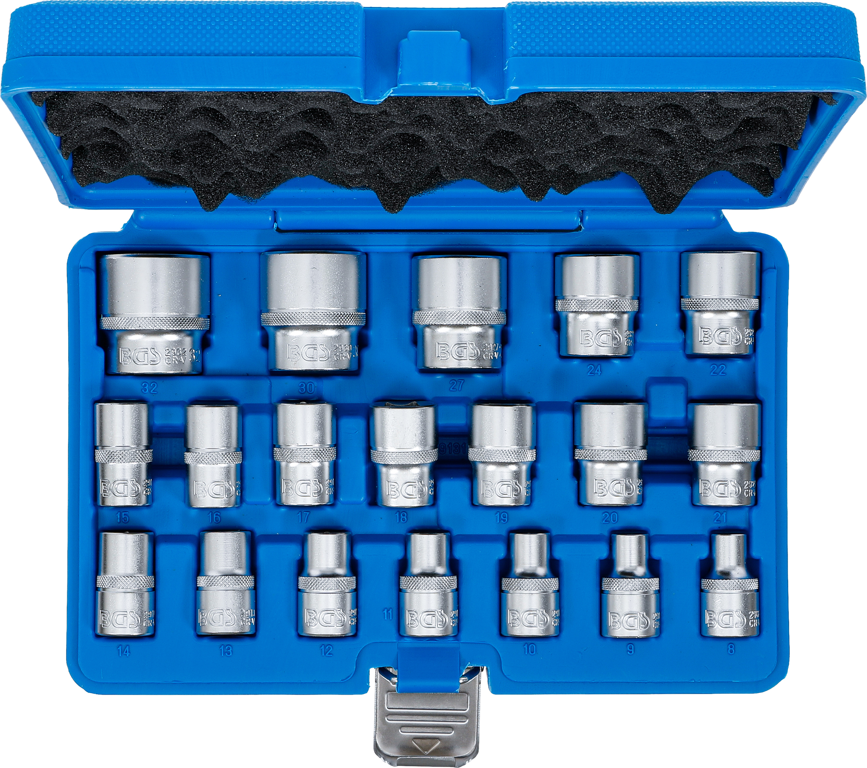 BGS Steckschlüssel-Einsatz-Satz, Sechskant | Antrieb Innenvierkant 12,5 mm (1/2") | SW 8 - 32 mm | 19-tlg.