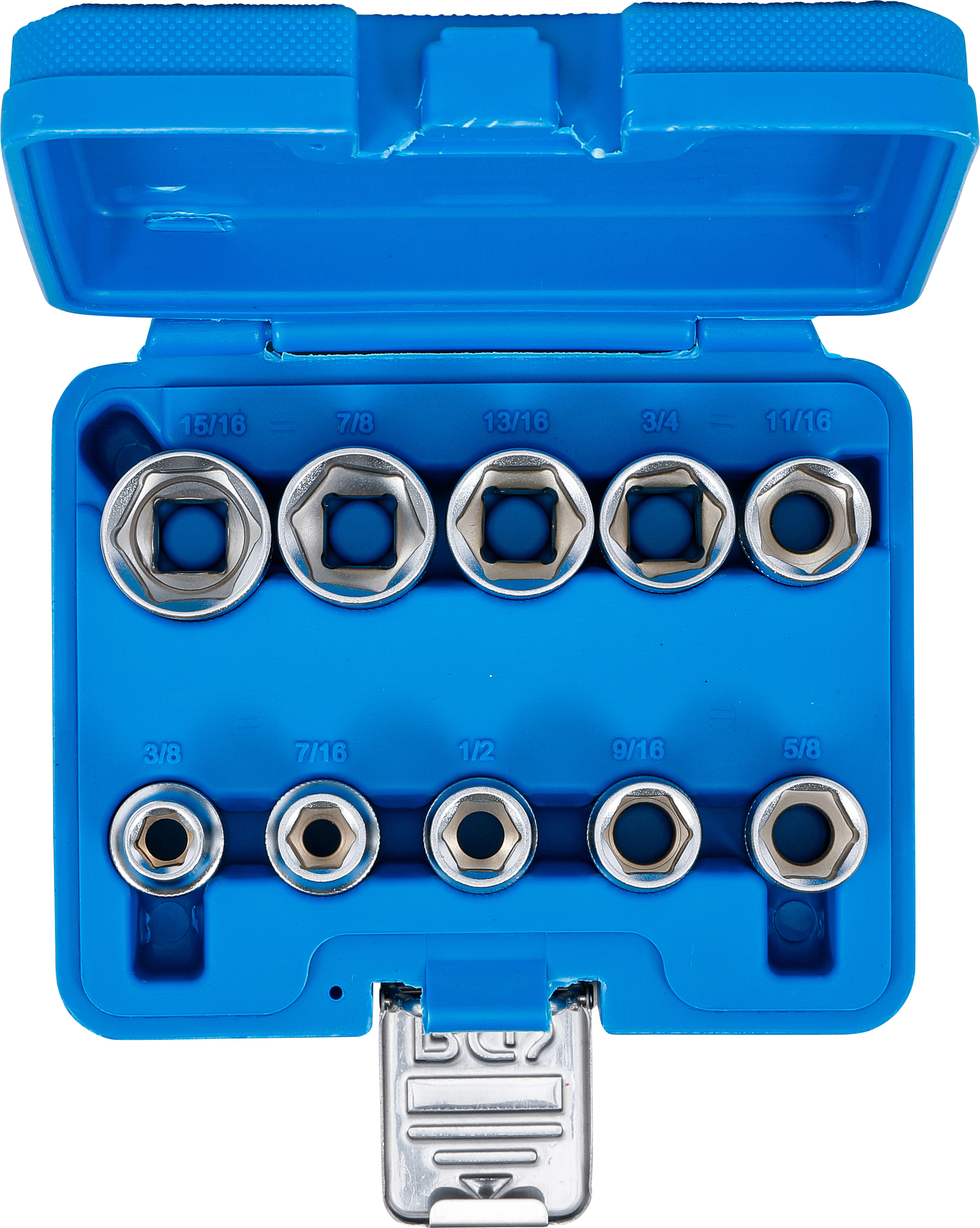 BGS Steckschlüssel-Einsatz-Satz Sechskant | Antrieb Innenvierkant 12,5 mm (1/2") | Zollgrößen | 10-tlg.