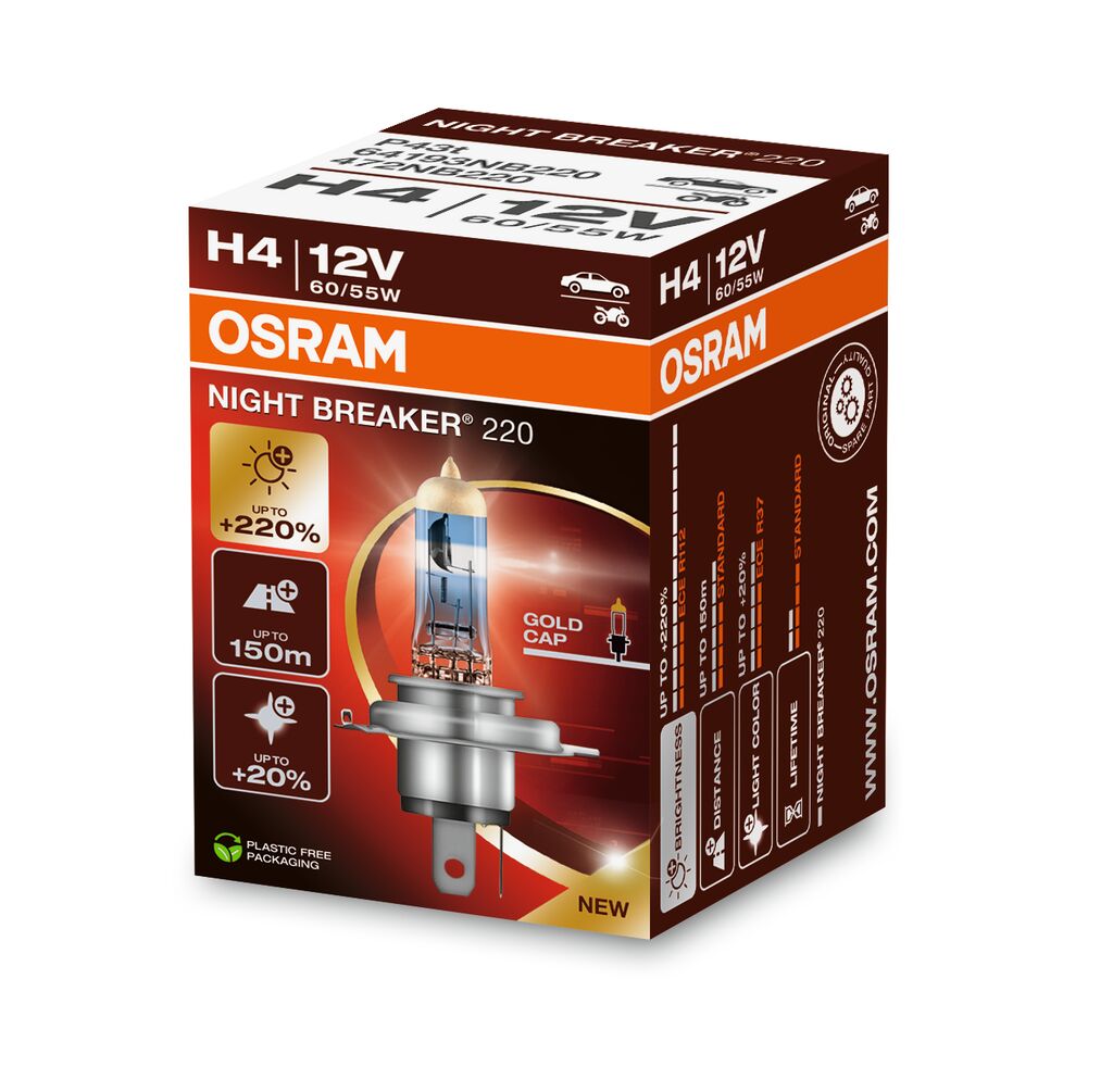 Osram H4 Night Breaker 64193 NB220 P43T 12V 60/55W Autolampe Halogen Scheinwerfer