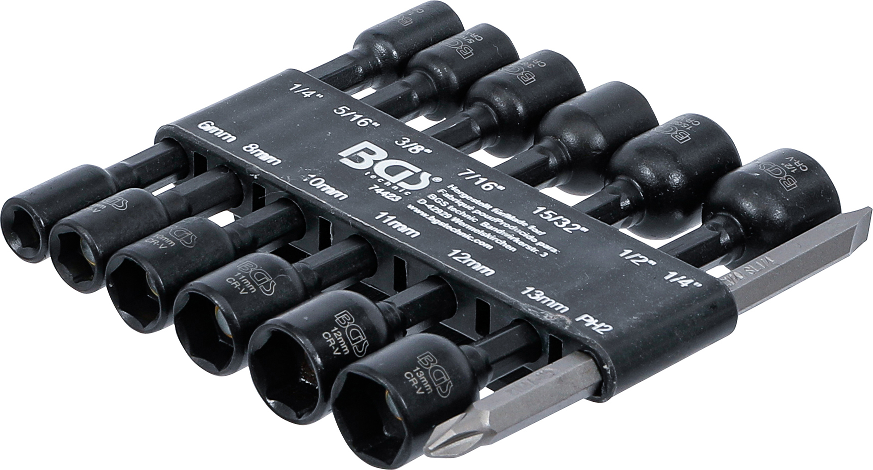 BGS Steckschlüssel-Einsatz-Satz Sechskant | Antrieb Außensechskant 6,3 mm (1/4") | für Bohrmaschinen | SW 1/4 - 1/2", 6 - 13 mm | 14-tlg.