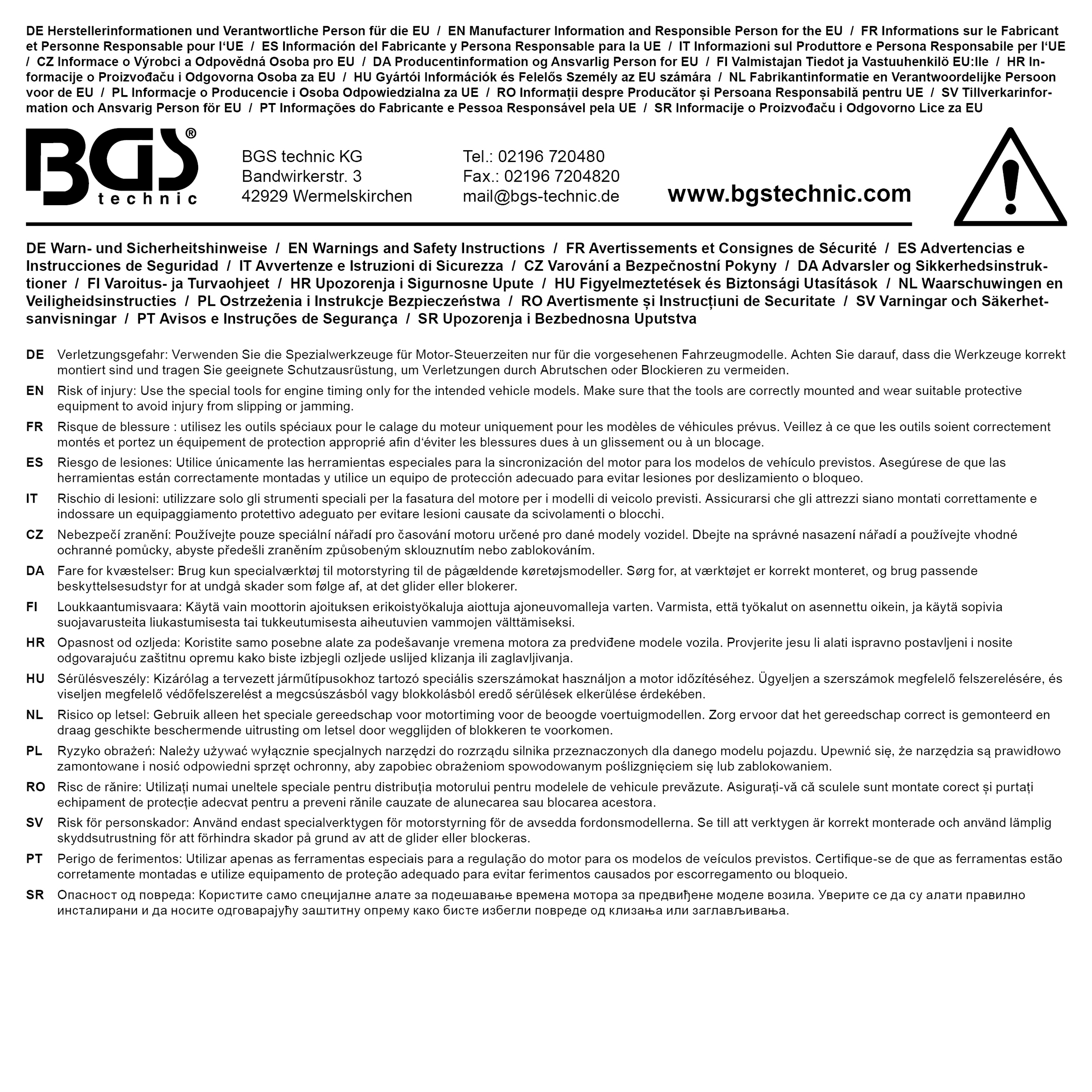 BGS Werkstattwageneinlage 3/3: Motor-Einstellwerkzeug-Satz | für Fiat, Alfa, Lancia, Opel, Suzuki, Ford