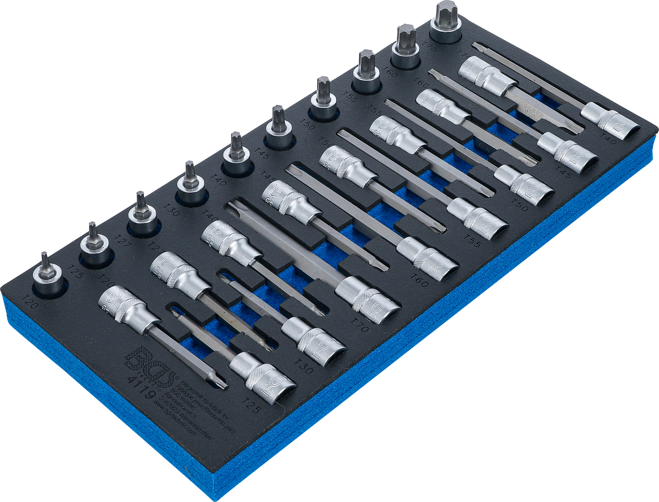 BGS Werkstattwageneinlage 1/3: Bit-Einsatz-Satz | Antrieb Innenvierkant 12,5 mm (1/2") | T-Profil (für Torx) | 26-tlg.