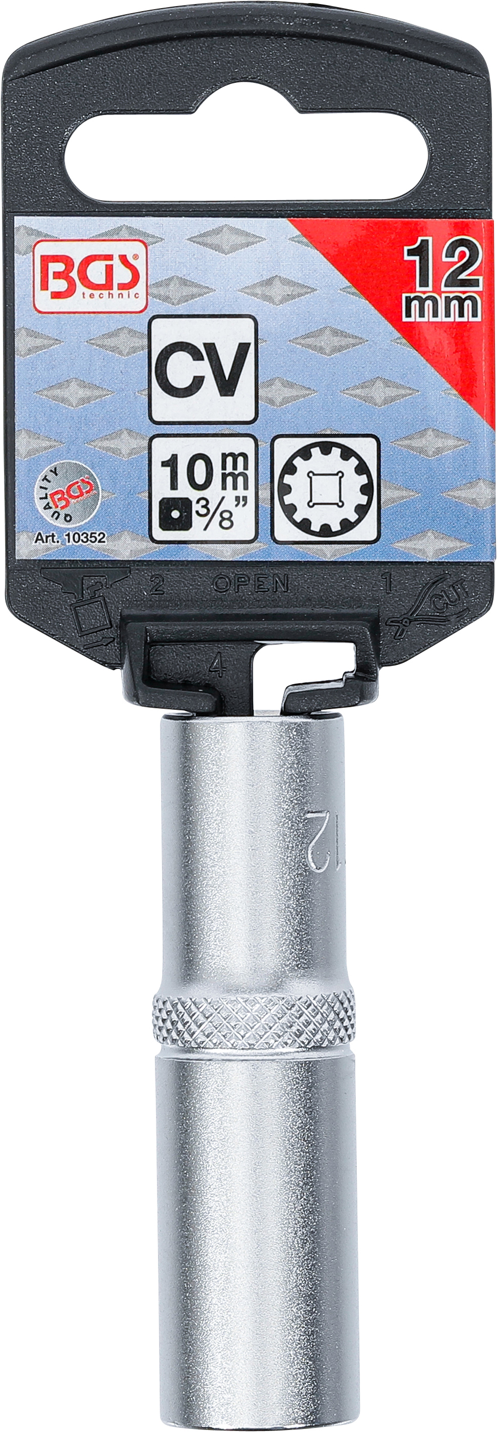 BGS Steckschlüssel-Einsatz Gear Lock, tief | Antrieb Innenvierkant 10 mm (3/8") | SW 12 mm