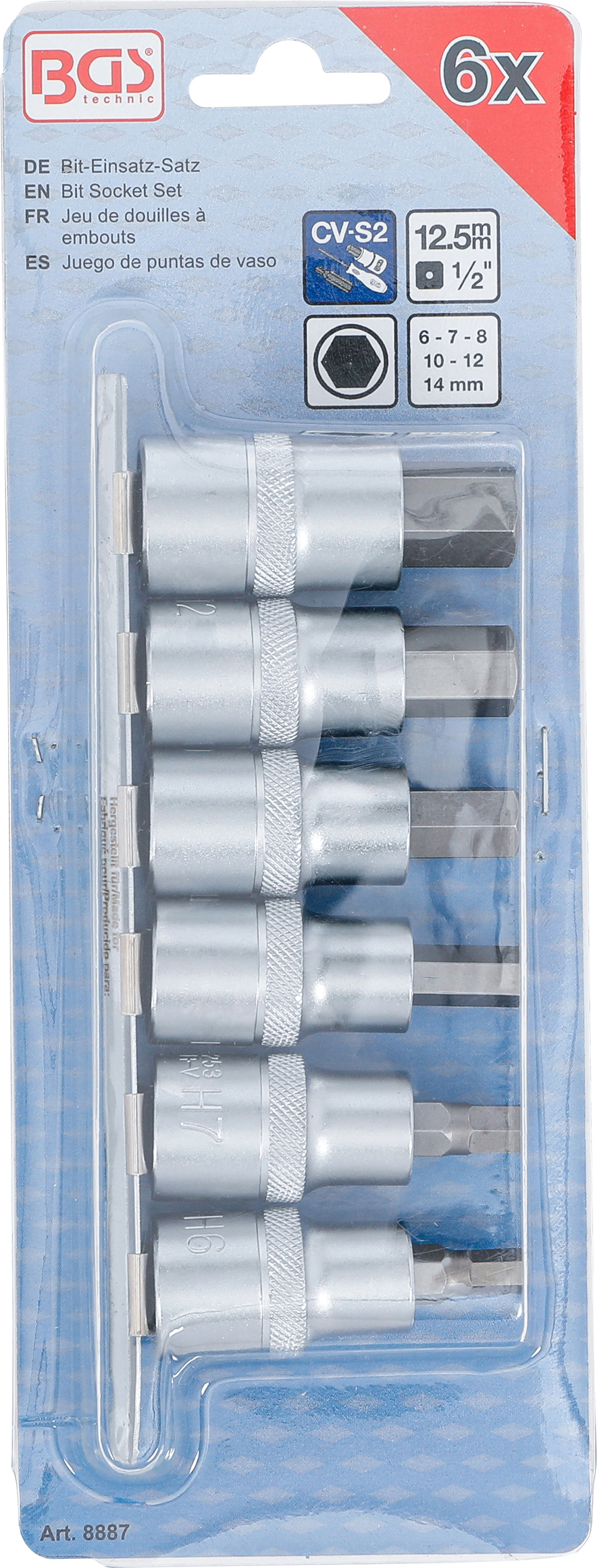 BGS Bit-Einsatz-Satz | Antrieb Innenvierkant 12,5 mm (1/2") | Innensechskant 6 - 14 mm | 6-tlg.