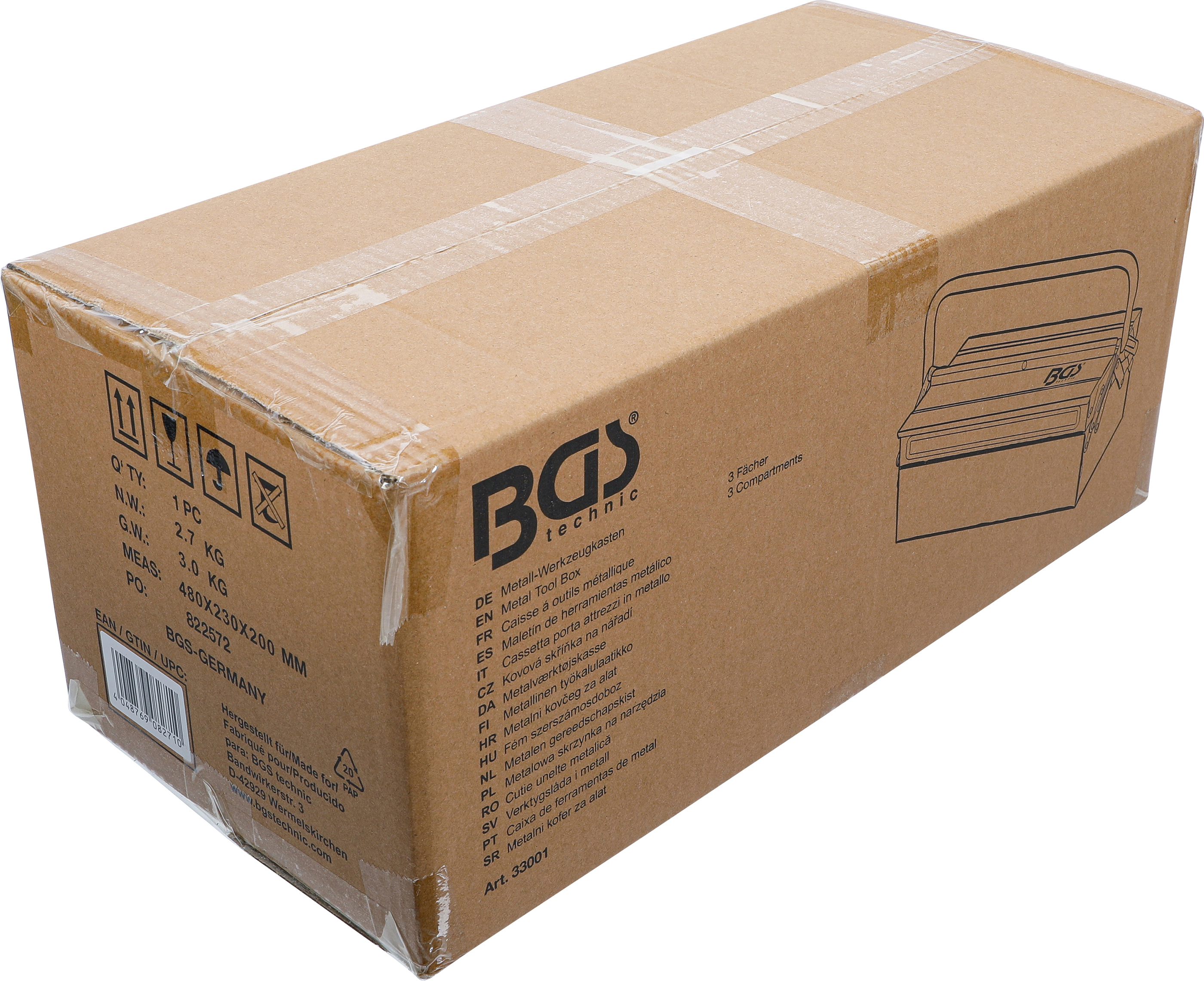BGS Metall-Werkzeugkasten | leer | 420 x 200 x 150 mm | 3 Fächer