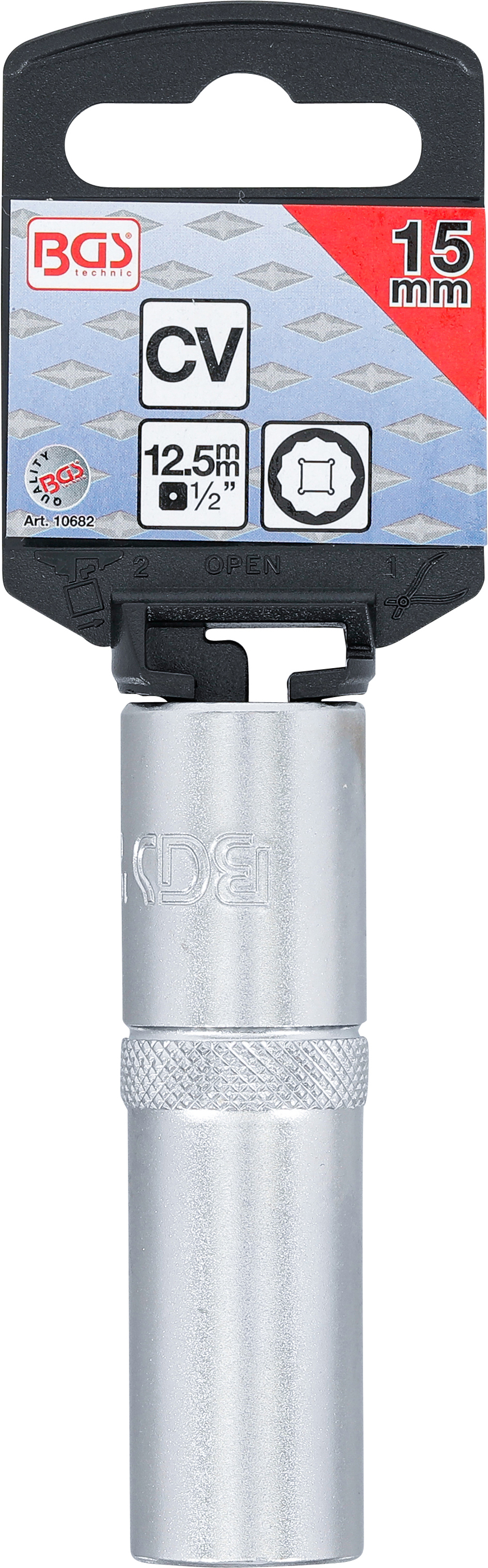 BGS Steckschlüssel-Einsatz Zwölfkant, tief | Antrieb Innenvierkant 12,5 mm (1/2") | SW 15 mm