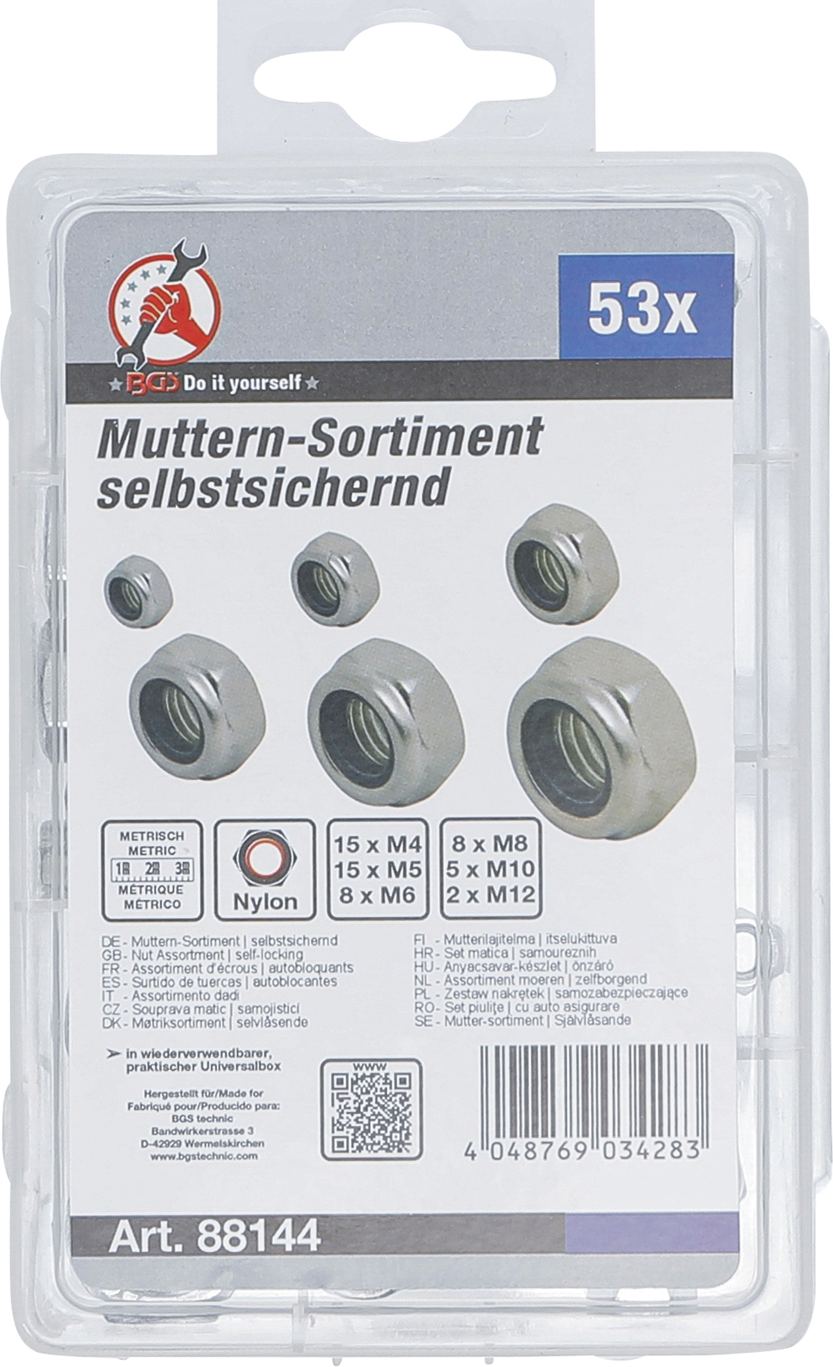 BGS Muttern-Sortiment | selbstsichernd | metrisch | M4 - M12 | 53-tlg.