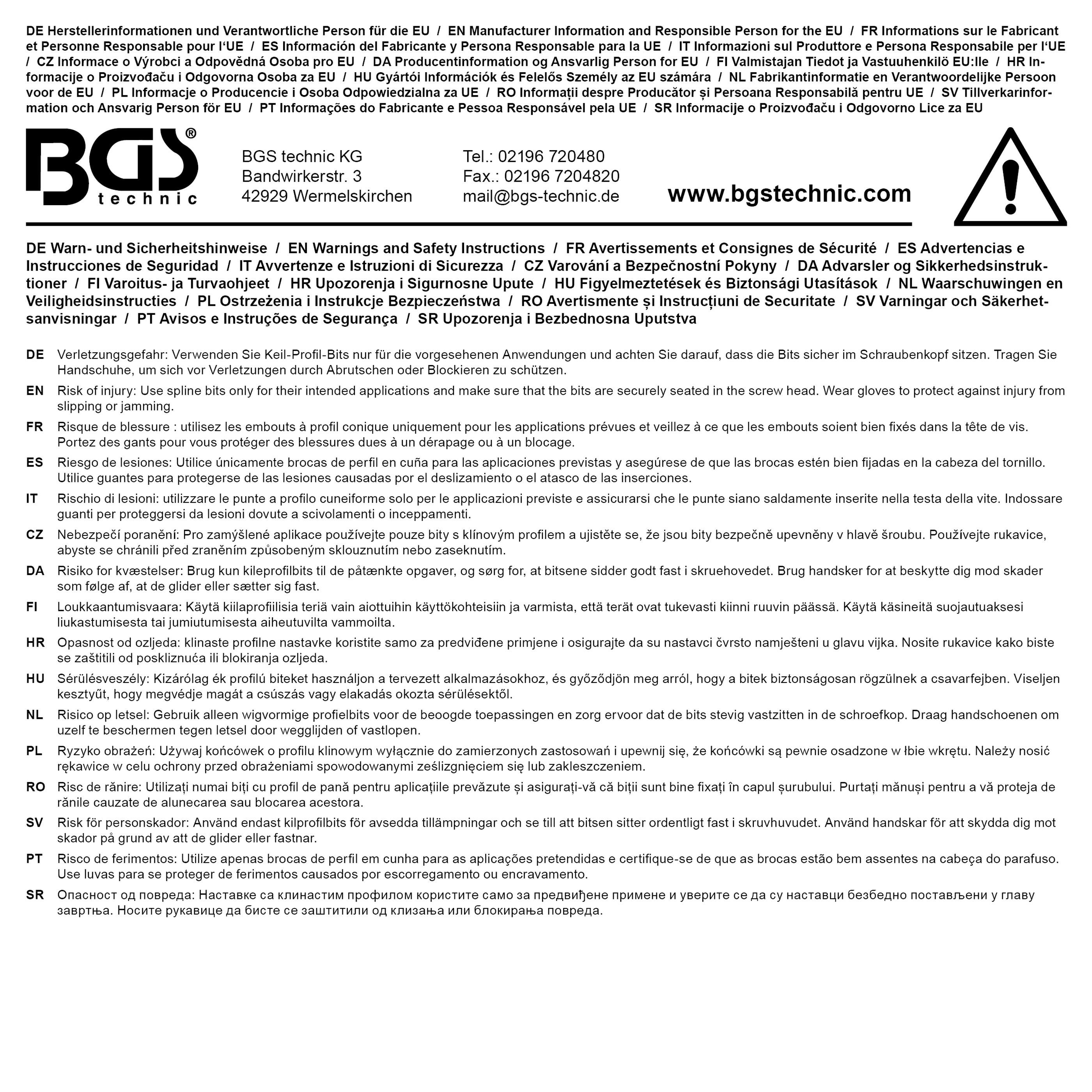 BGS Bit-Einsatz-Satz | Antrieb Innenvierkant 10 mm (3/8") / 12,5 mm (1/2") | Keil-Profil (für RIBE) M6 - M14 | 7-tlg.
