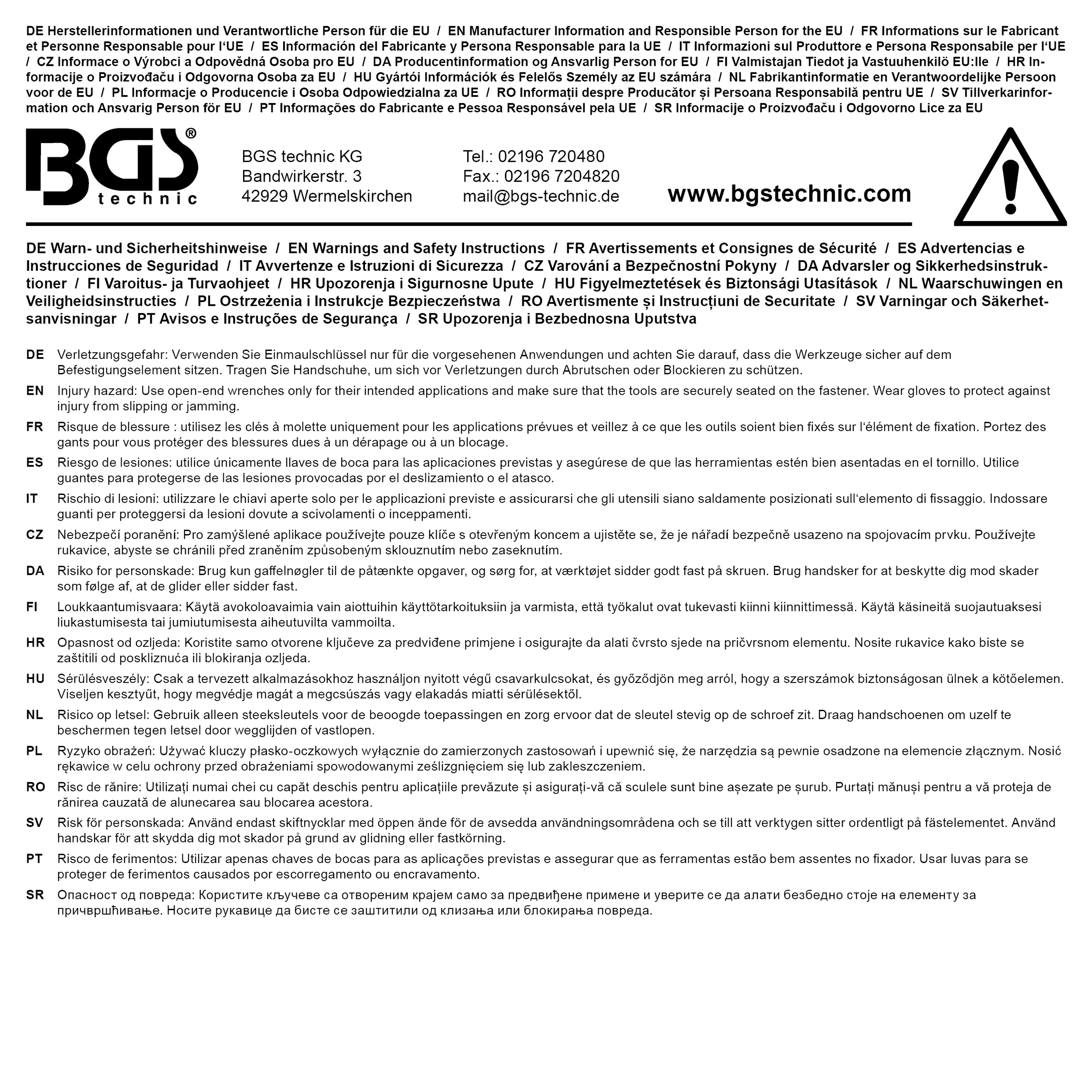 BGS Einmaulschlüssel | DIN 894 | SW 95 mm