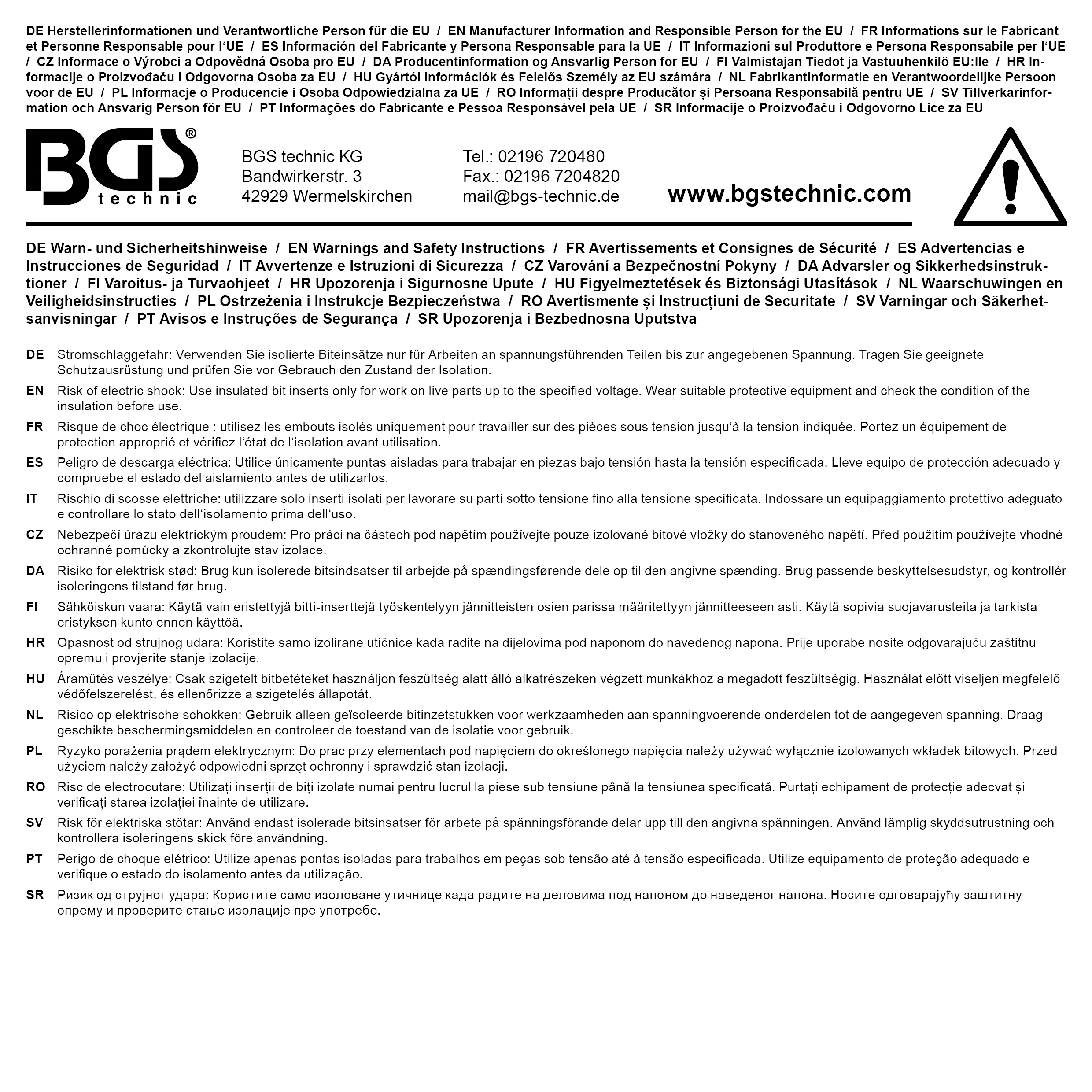 BGS VDE-Bit-Einsatz-Satz | Antrieb Innenvierkant 12,5 mm (1/2") | T-Profil (für Torx) T20 - T55 | 10-tlg.