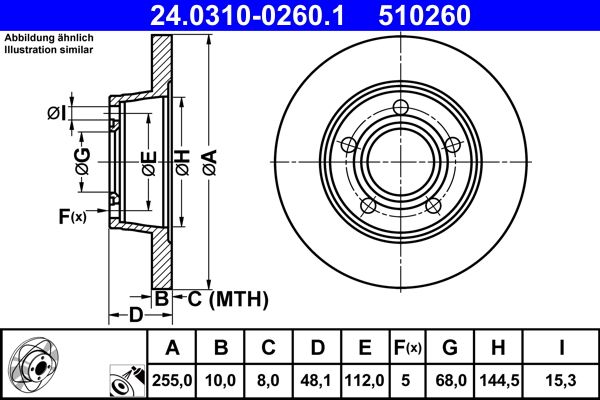 Bremsscheibe 24.0310-0260.1 “ATE 255 mm, 10 mm, 8 mm”