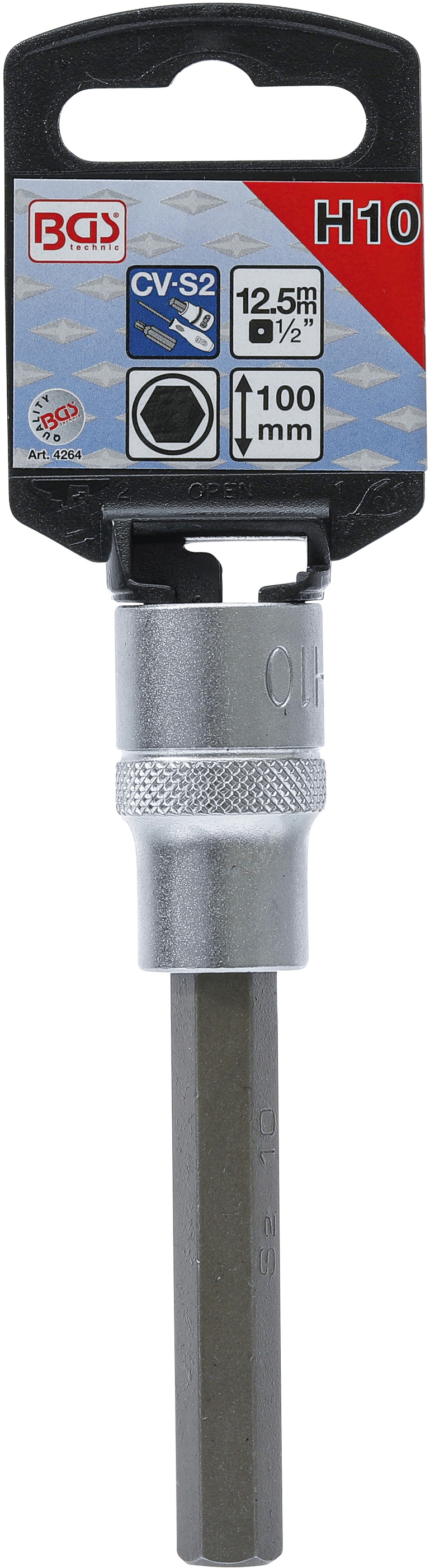 BGS Bit-Einsatz | Länge 100 mm | Antrieb Innenvierkant 12,5 mm (1/2") | Innensechskant 10 mm