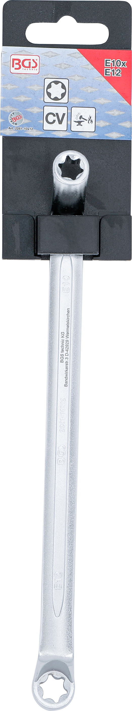 BGS Doppel-Ringschlüssel mit E-Profil-Ringköpfen | gekröpft | SW E10 x E12