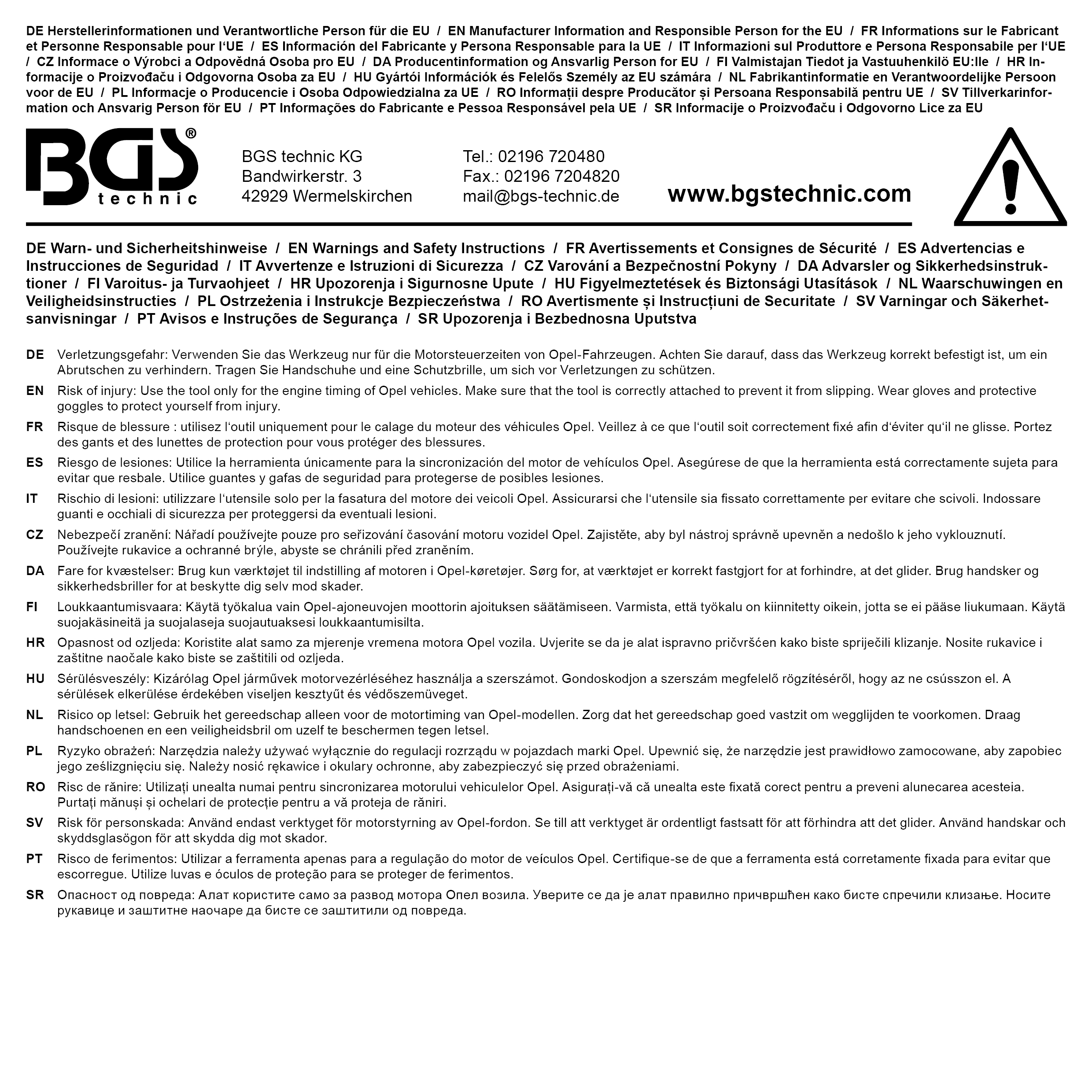 BGS Wasserpumpen-Arretierwerkzeug | für Opel | für Art. 8151