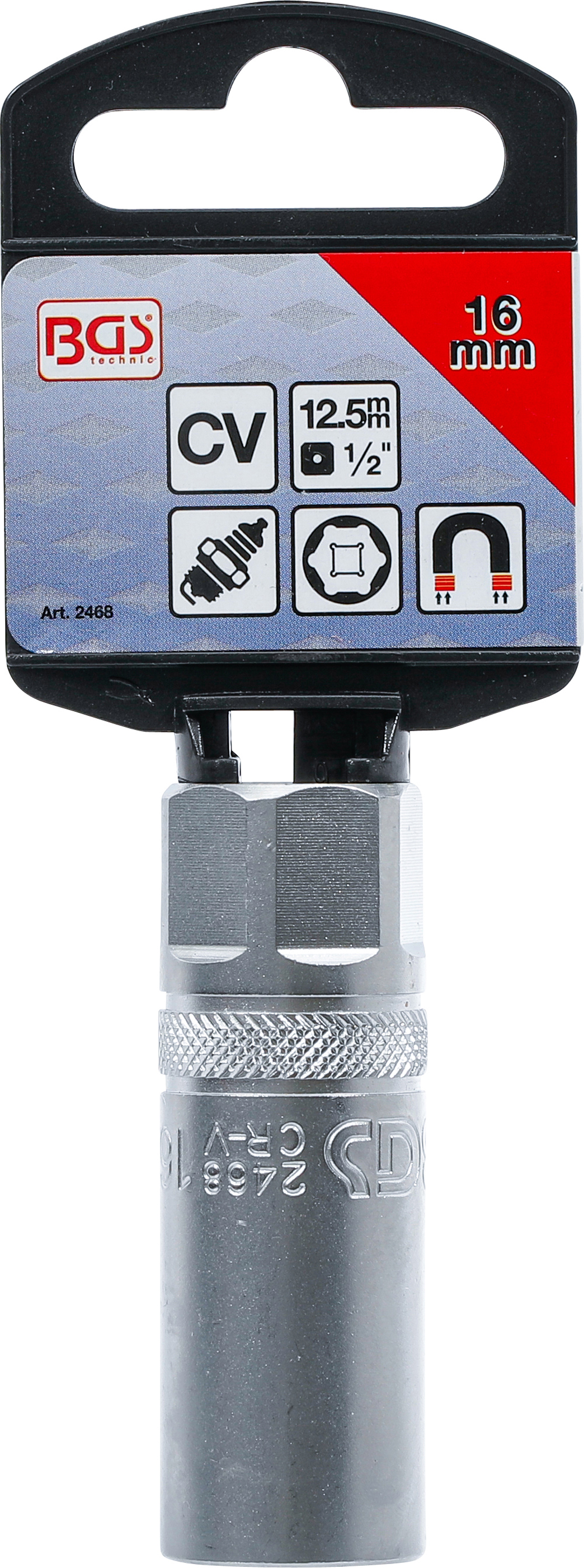 BGS Zündkerzen-Einsatz mit Magnet, Sechskant | Antrieb Innenvierkant 12,5 mm (1/2") | SW 16 mm