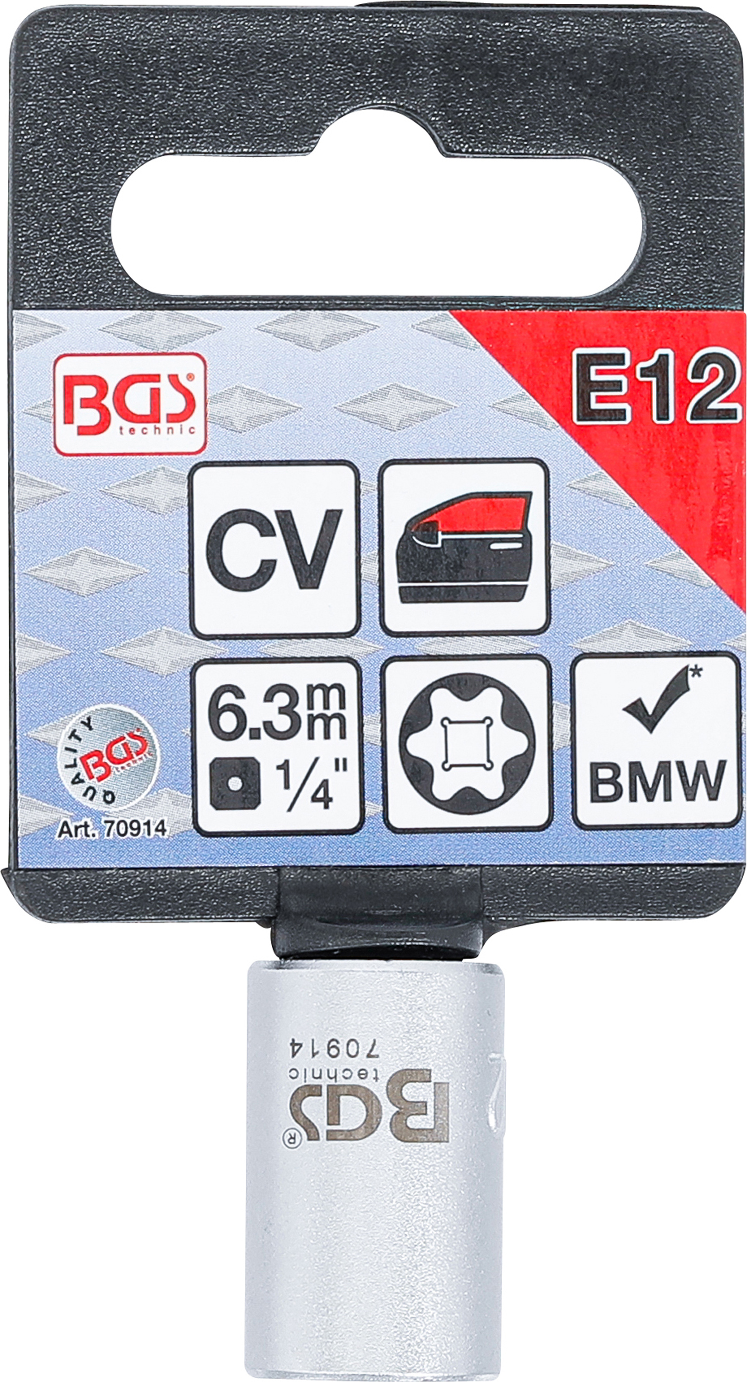 BGS Spezial-Steckschlüssel-Einsatz | E-Profil | Antrieb Innenvierkant 6,3 mm (1/4") | SW E12 | für BMW-Fensterheber