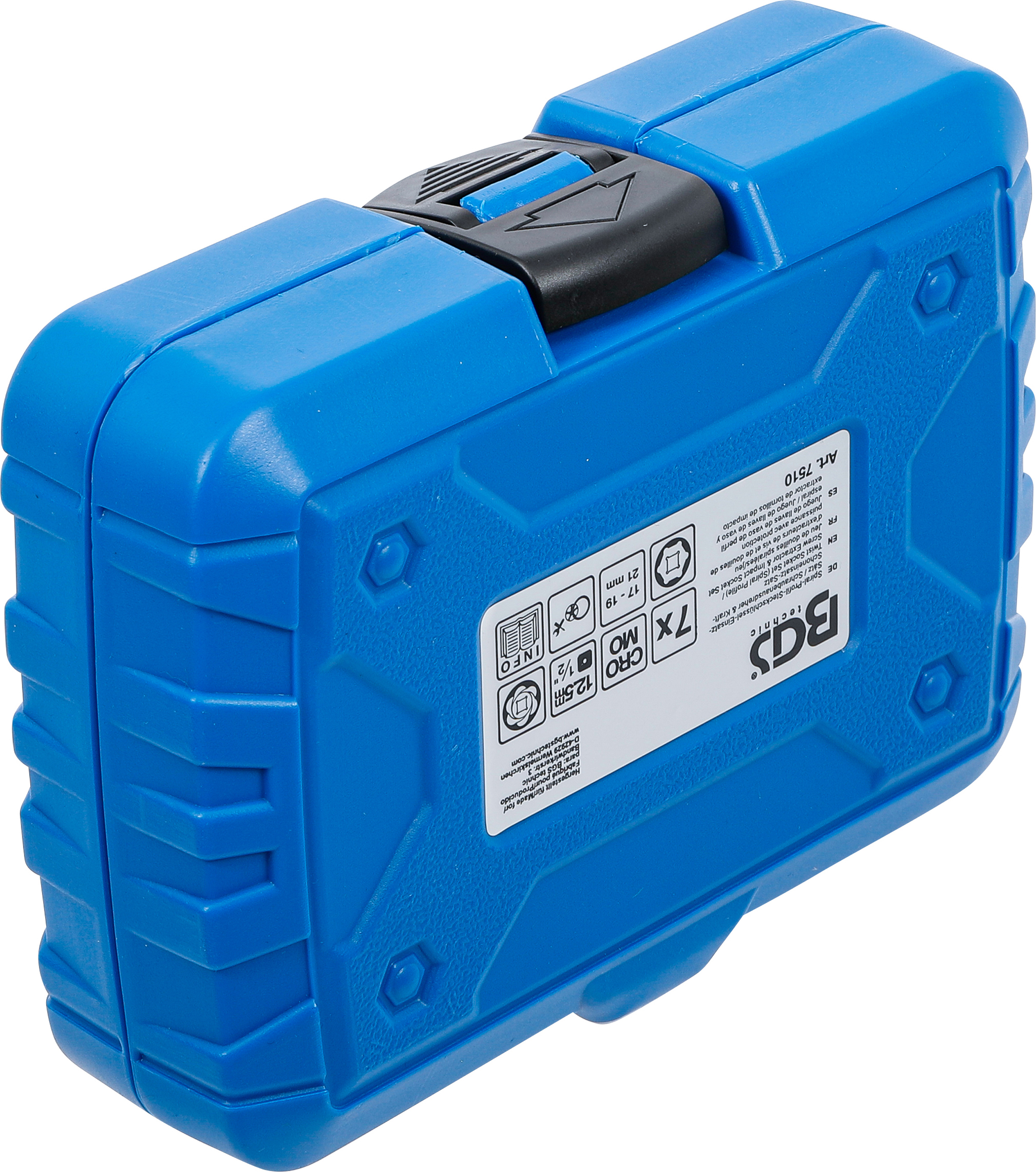 BGS Spiral-Profil-Steckschlüssel-Einsatz-Satz / Schraubenausdreher & Kraft-Schoneinsatz-Satz | Antrieb Innenvierkant 12,5 mm (1/2") | SW 17 / 19 / 21 mm | 7-tlg.