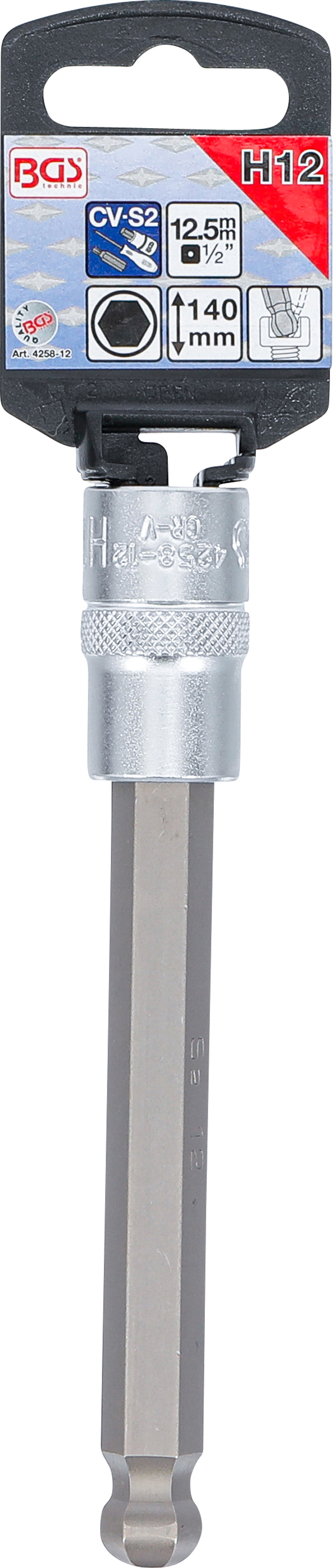 BGS Bit-Einsatz | Länge 140 mm | Antrieb Innenvierkant 12,5 mm (1/2") | Innensechskant mit Kugelkopf 12 mm