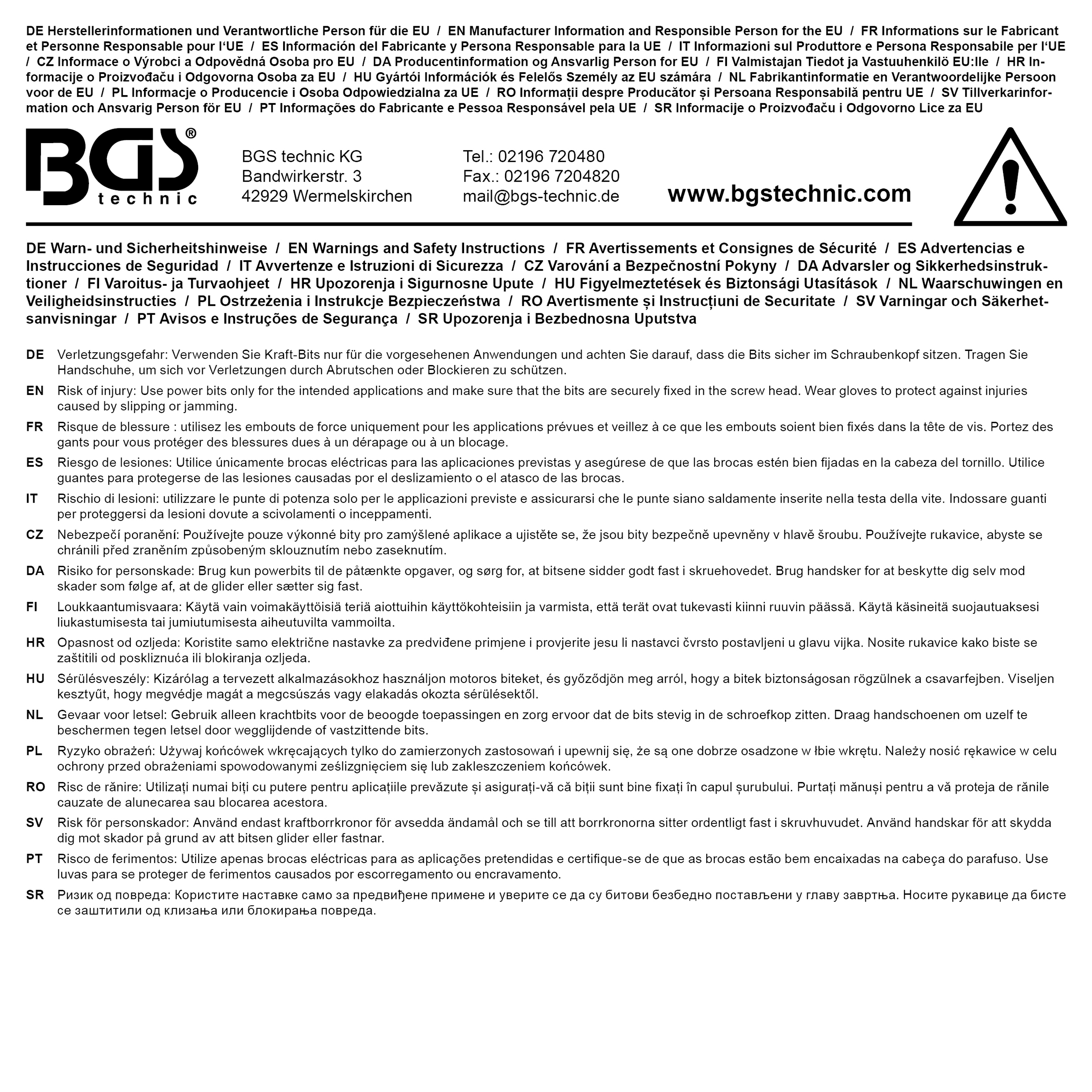 BGS Kraft-Bit-Einsatz | Länge 75 mm | Antrieb Innenvierkant 12,5 mm (1/2") | Innensechskant 8 mm