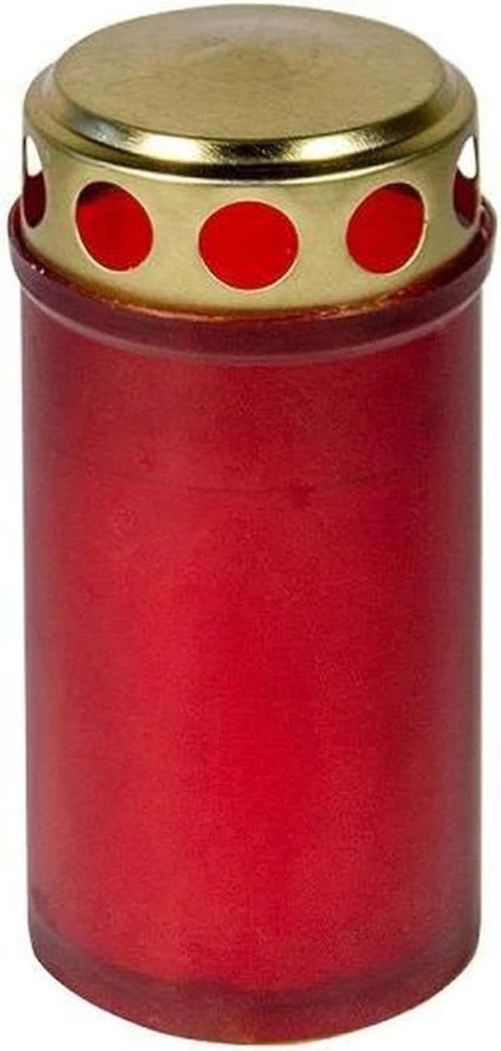 Grabkerze 12cm 120g Kunststoff rot Golddeckel Grableuchte Kerze Grablicht