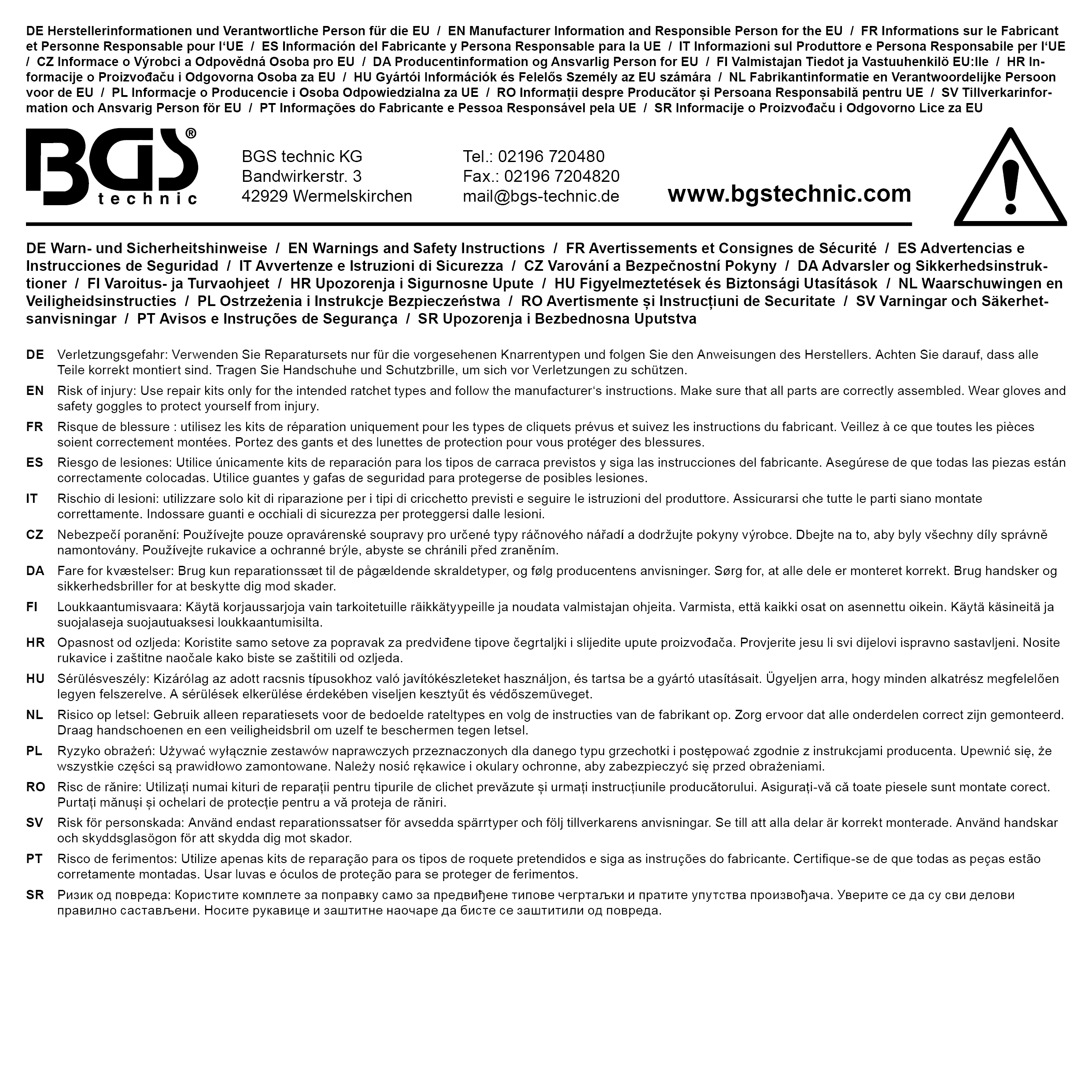 BGS Reparatursatz für Knarrenkopf | für Art. 619