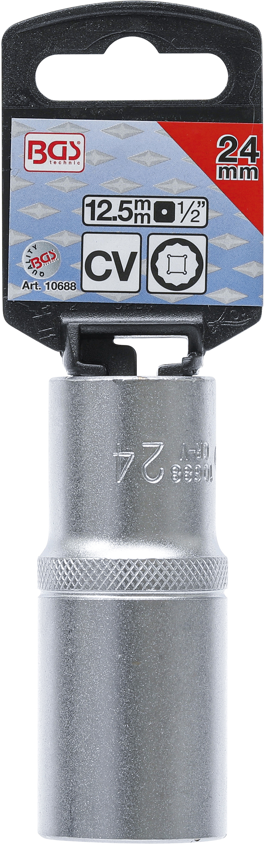 BGS Steckschlüssel-Einsatz Zwölfkant, tief | Antrieb Innenvierkant 12,5 mm (1/2") | SW 24 mm