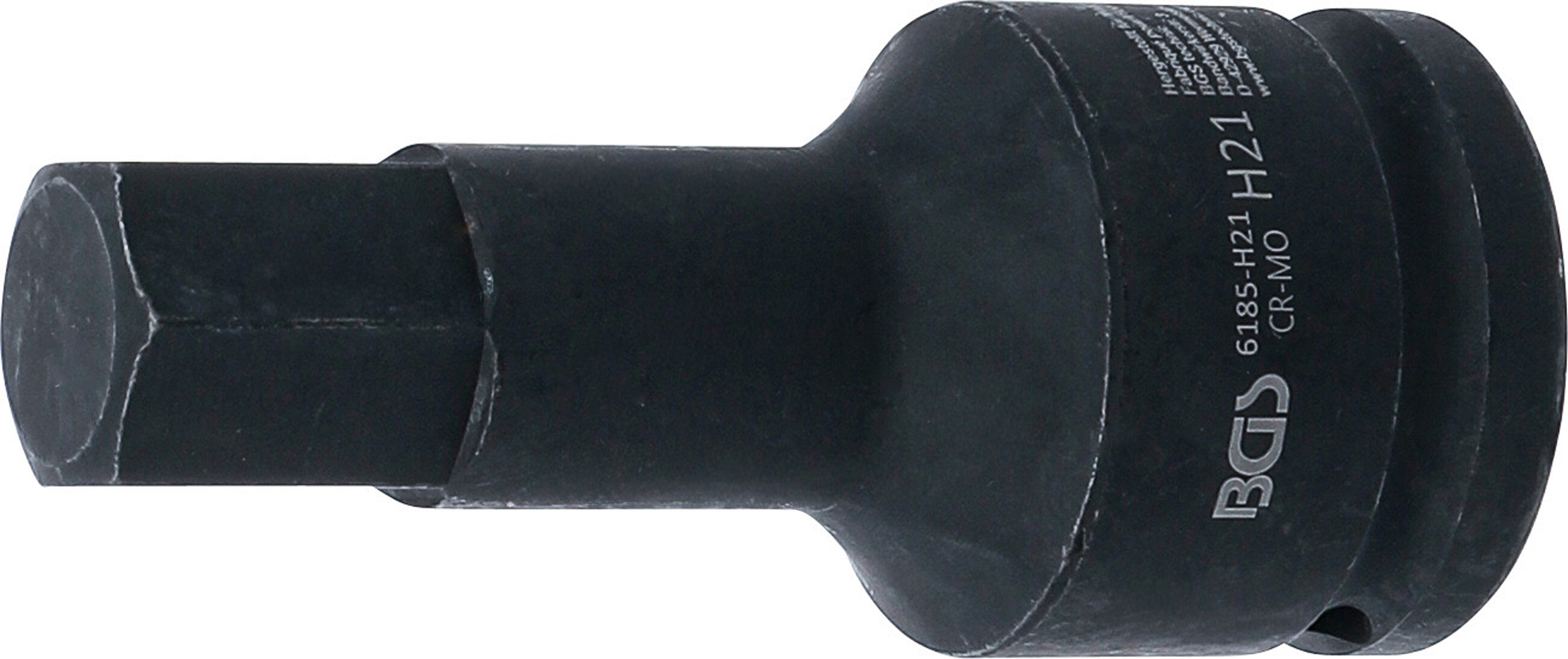 BGS Kraft-Bit-Einsatz | Länge 100 mm | Antrieb Innenvierkant 20 mm (3/4") | Innensechskant 21 mm