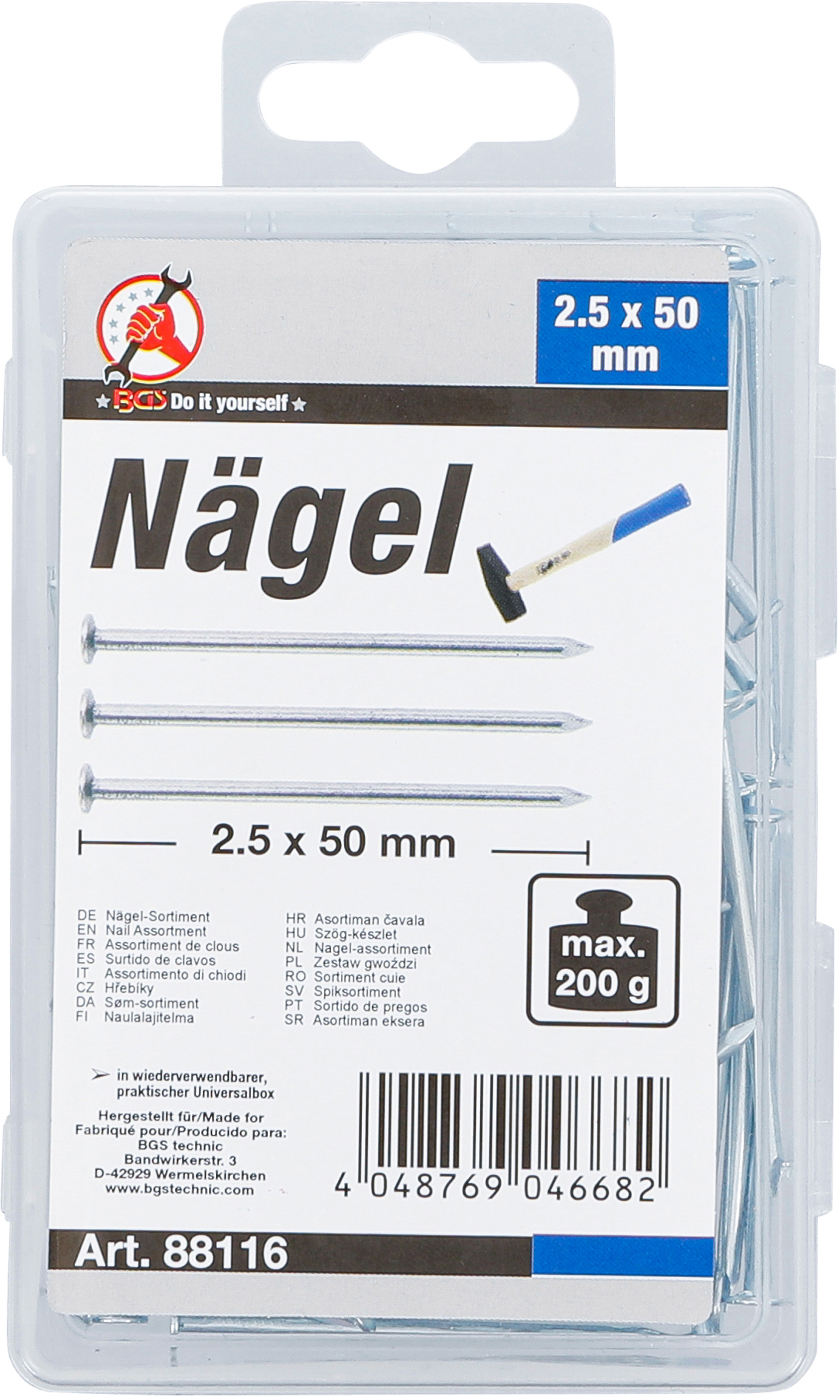 BGS Nägel-Sortiment | 200 g | 2,5 x 50 mm