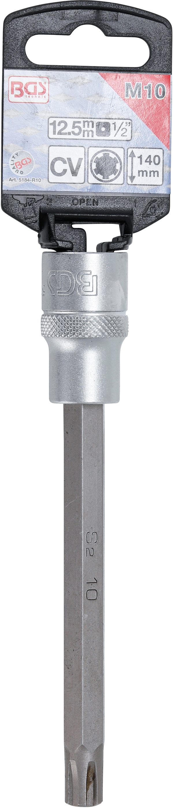 BGS Bit-Einsatz | Länge 140 mm | Antrieb Innenvierkant 12,5 mm (1/2") | Keil-Profil (für RIBE) M10