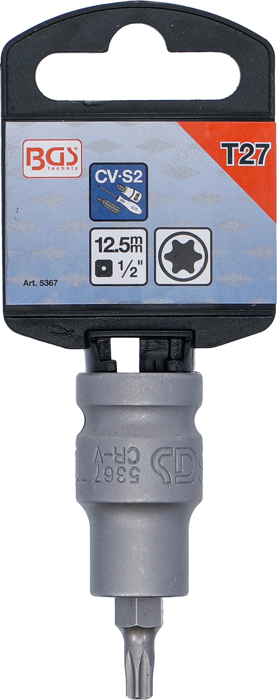 BGS Kraft-Bit-Einsatz | Länge 55 mm | Antrieb Innenvierkant 12,5 mm (1/2") | T-Profil (für Torx) T27