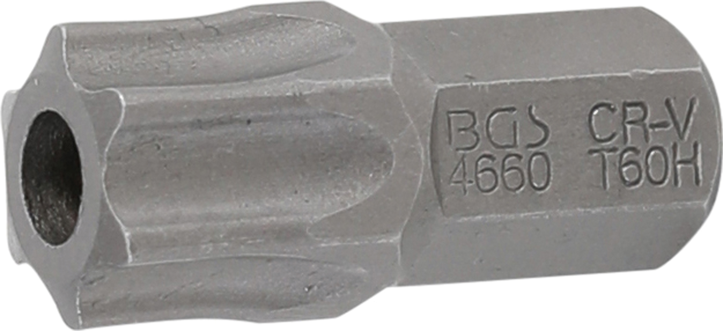 BGS Bit | Länge 30 mm | Antrieb Außensechskant 10 mm (3/8") | T-Profil (für Torx) mit Bohrung T60