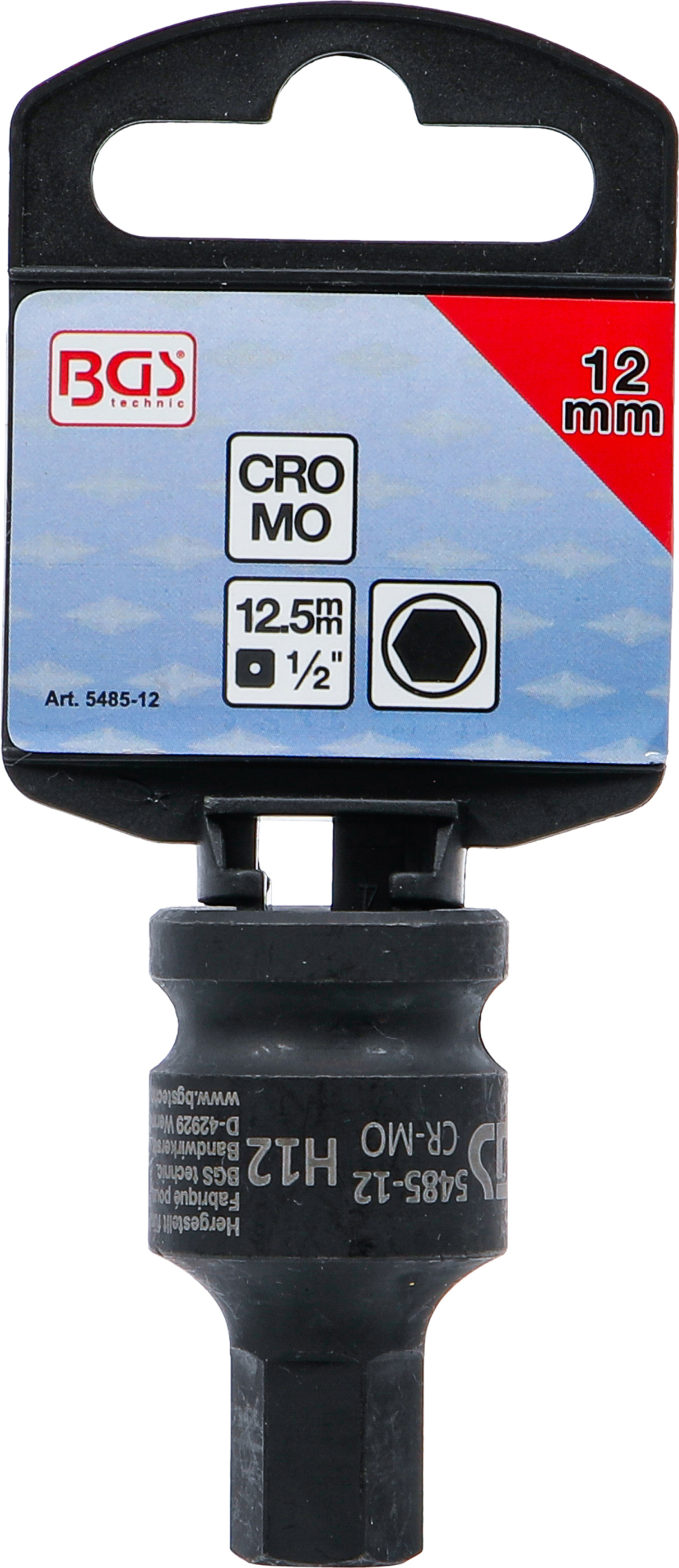 BGS Kraft-Bit-Einsatz | Länge 42 mm | Antrieb Innenvierkant 12,5 mm (1/2") | Innensechskant 12 mm