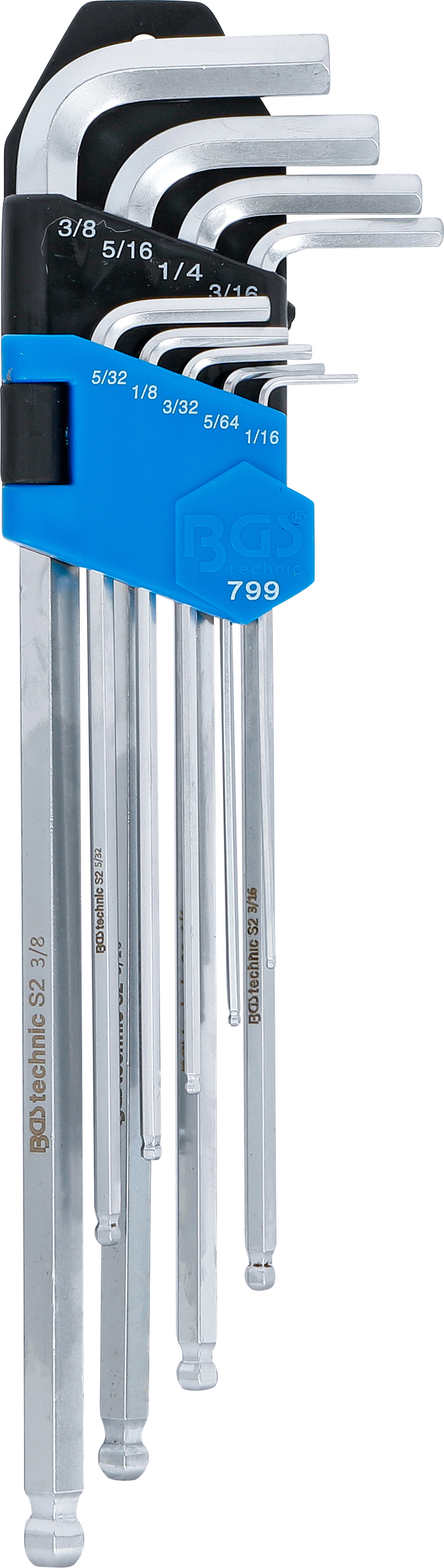 BGS Winkelschlüssel-Satz | Zollgrößen | Innensechskant / Innensechskant mit Kugelkopf 1/16" - 3/8" | 9-tlg.