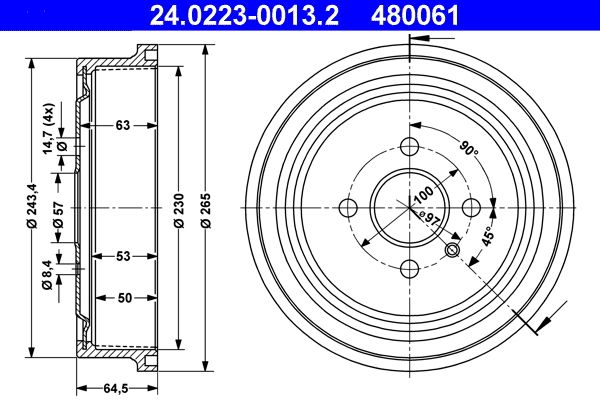 Bremstrommel “ATE 230 mm, 231 mm, 50 mm”