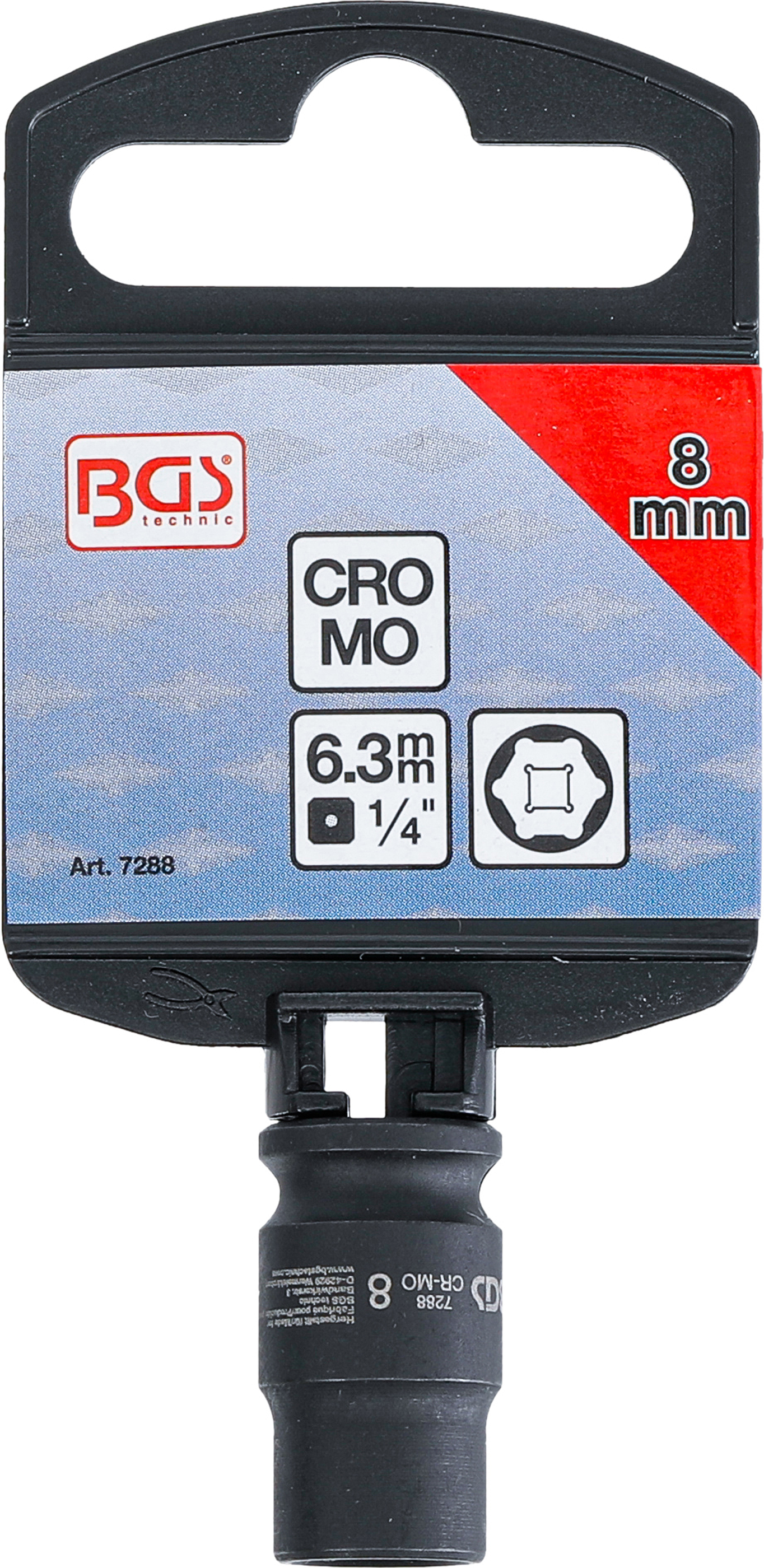 BGS Kraft-Steckschlüssel-Einsatz Sechskant | Antrieb Innenvierkant 6,3 mm (1/4") | SW 8 mm