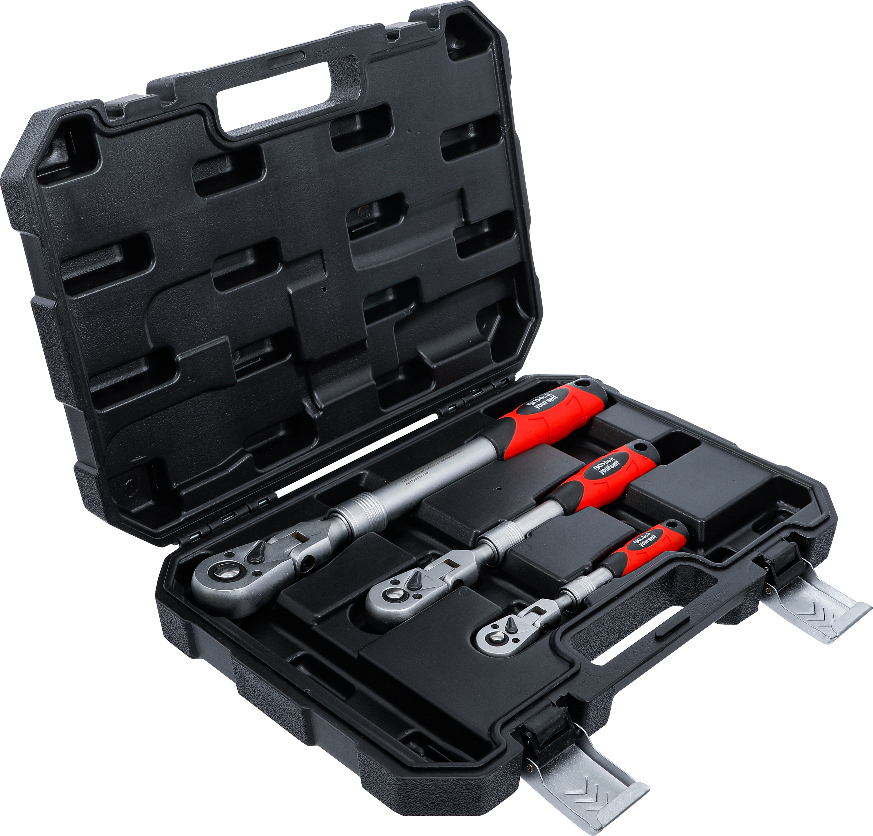 BGS Umschaltknarren-Satz | ausziehbar, abwinkelbar | Abtrieb Außenvierkant 6,3 mm (1/4") - 10 mm (3/8") - 12,5 mm (1/2") | 3-tlg.