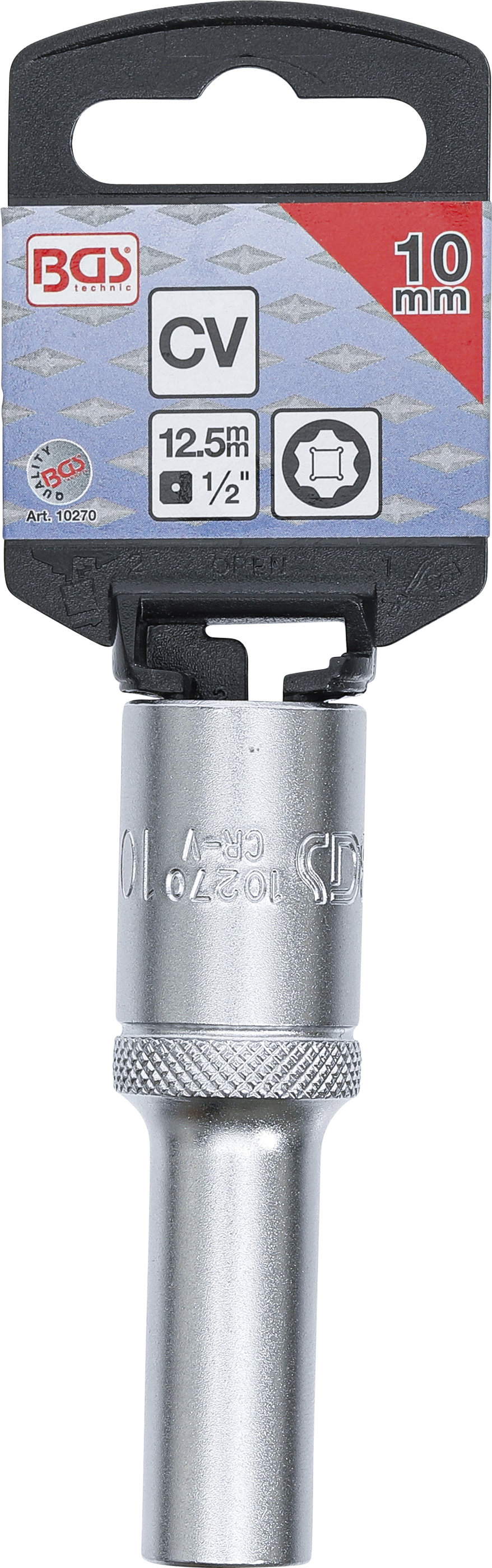 BGS Steckschlüssel-Einsatz Super Lock, tief | Antrieb Innenvierkant 12,5 mm (1/2") | SW 10 mm