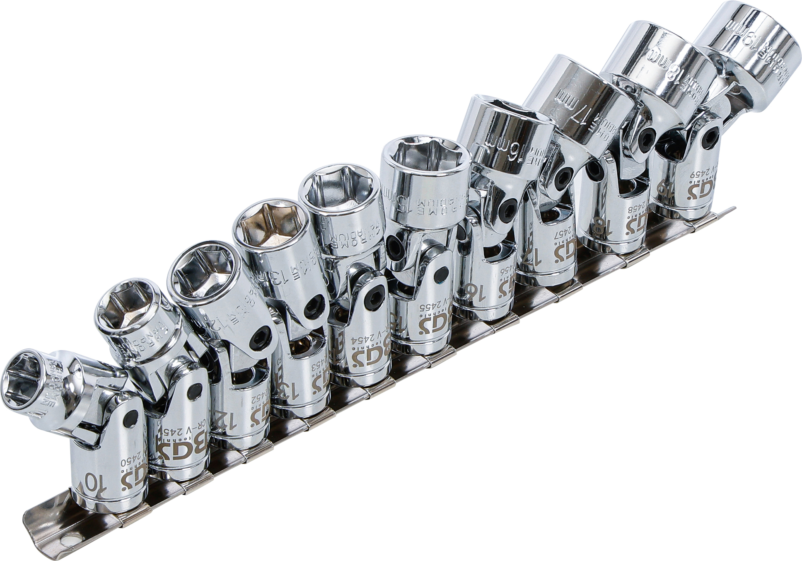BGS Kardangelenk-Einsatz-Satz Sechskant | Antrieb Innenvierkant 10 mm (3/8") | SW 10 - 19 mm | 10-tlg.