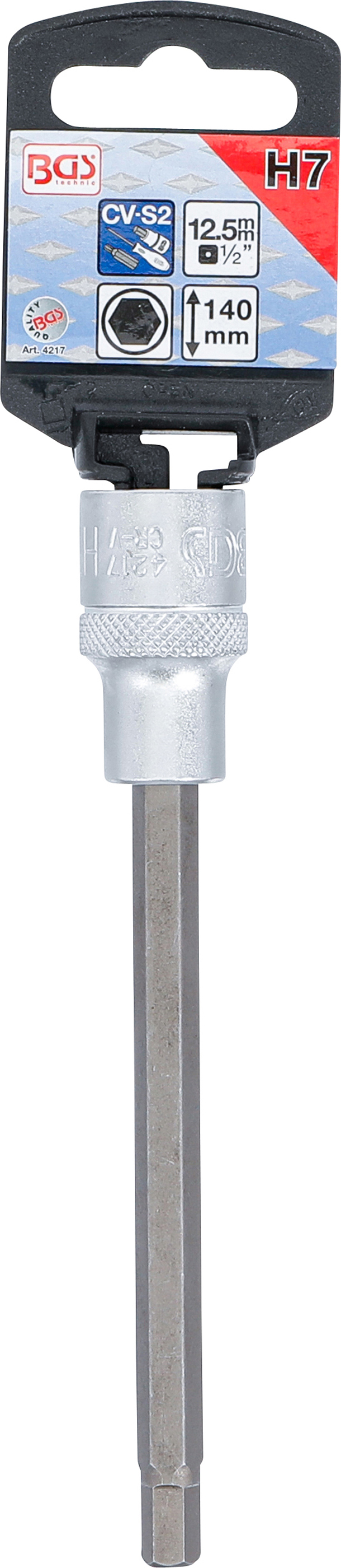 BGS Bit-Einsatz | Länge 140 mm | Antrieb Innenvierkant 12,5 mm (1/2") | Innensechskant 7 mm